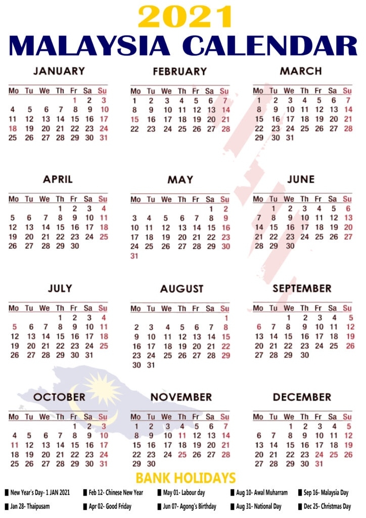 Printable Malaysia 2021 Calendar With Holidays &amp; Observation December 2021 Calendar With Holidays India