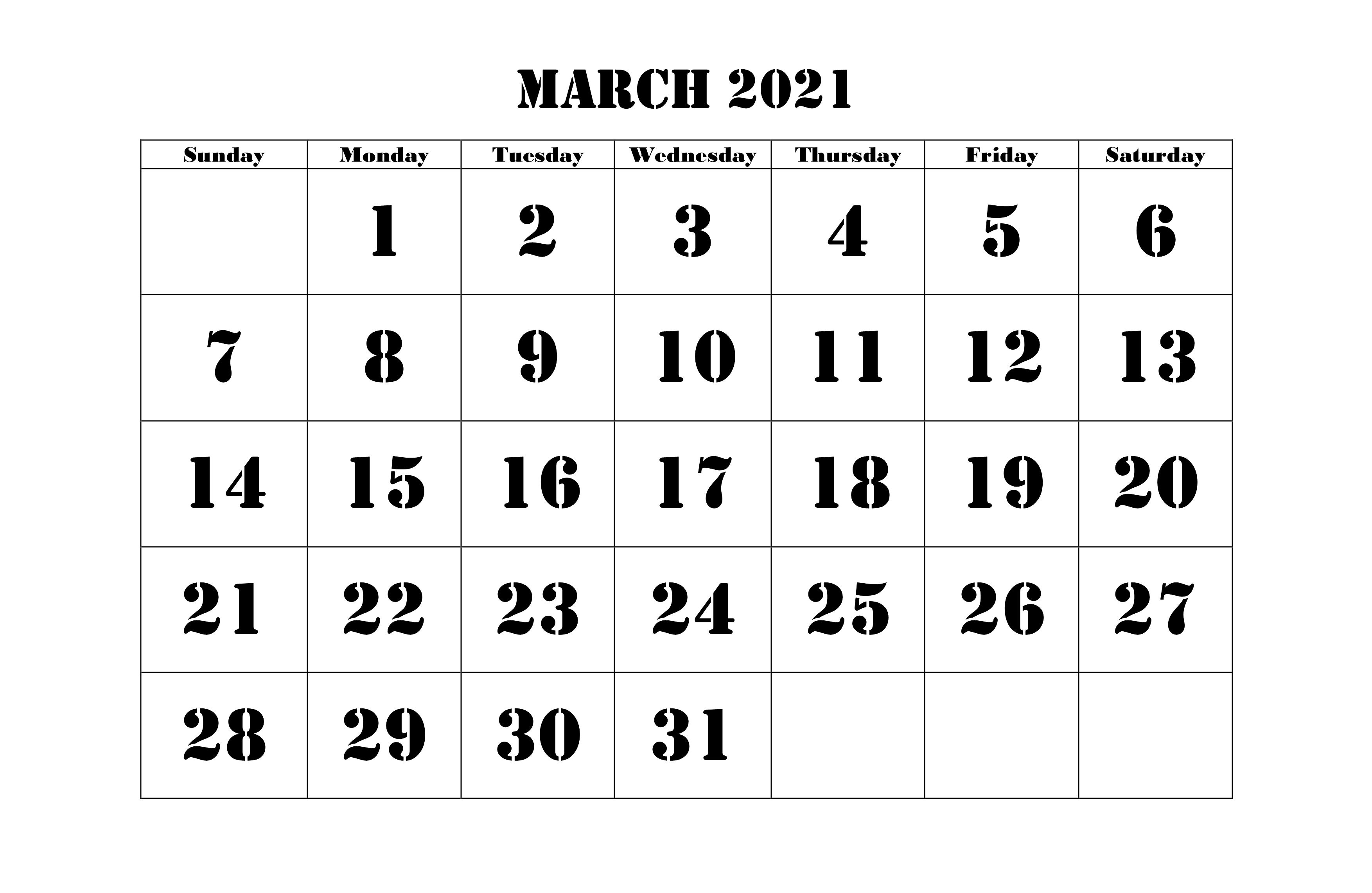 Printable March 2021 Calendar | March Calendar Printable March To December 2021 Calendar