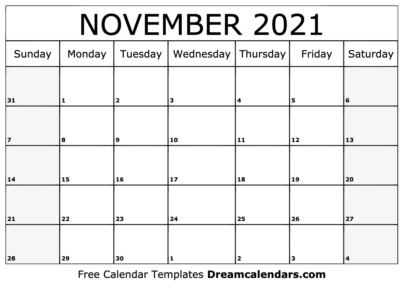 Printable November 2021 Calendar Calendar Month Of November 2021