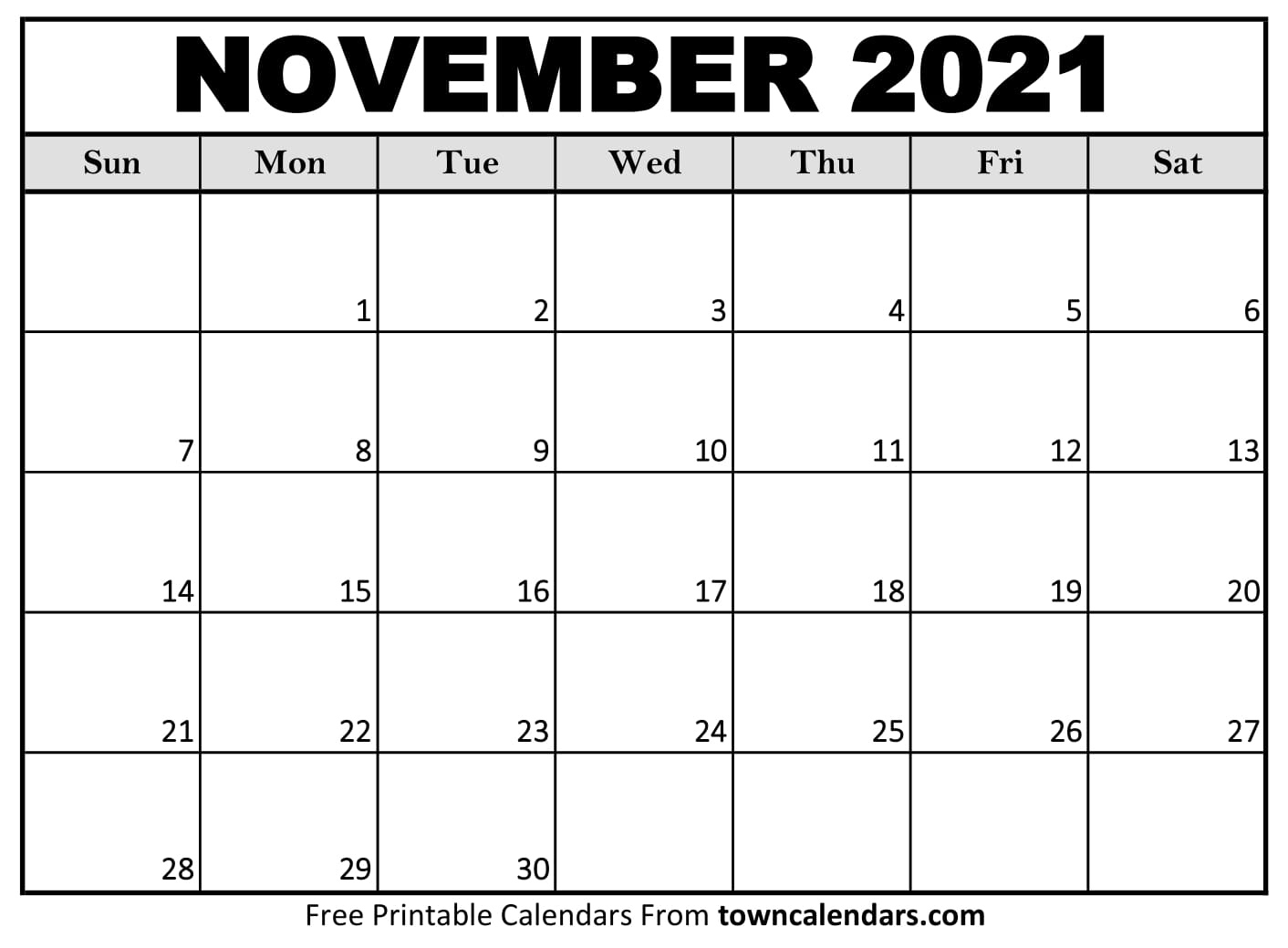 Printable November 2021 Calendar - Towncalendars November 2021 Calendar Printable