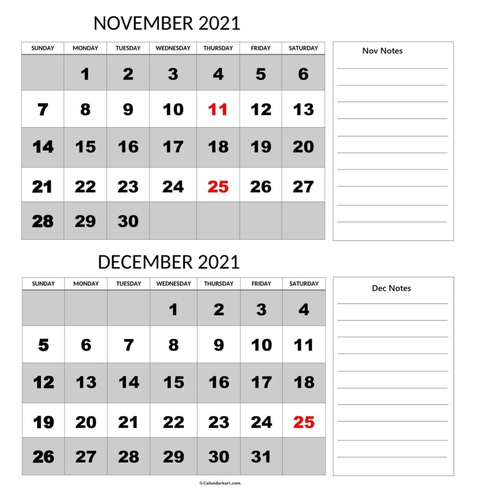 Printable November December 2021 Calendar: 6Th Bi-Monthly » Calendarkart 2021 November December Calendar