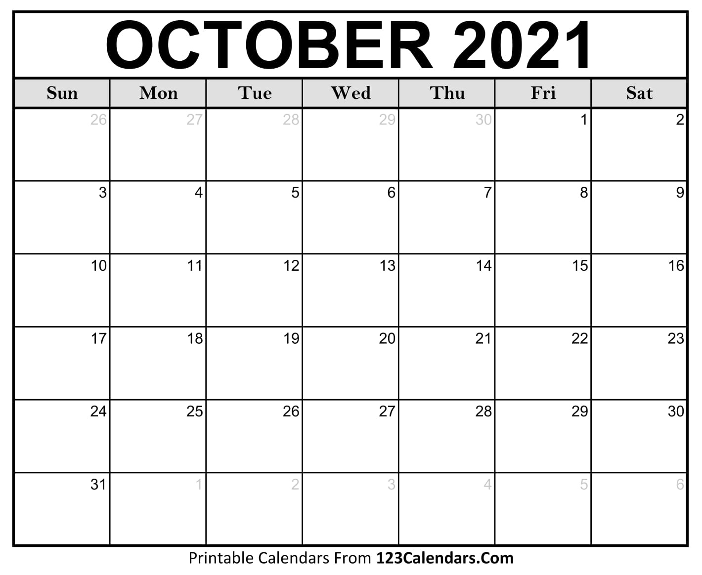 Printable October 2021 Calendar Templates - 123Calendars Calendar From October 2020 To March 2021