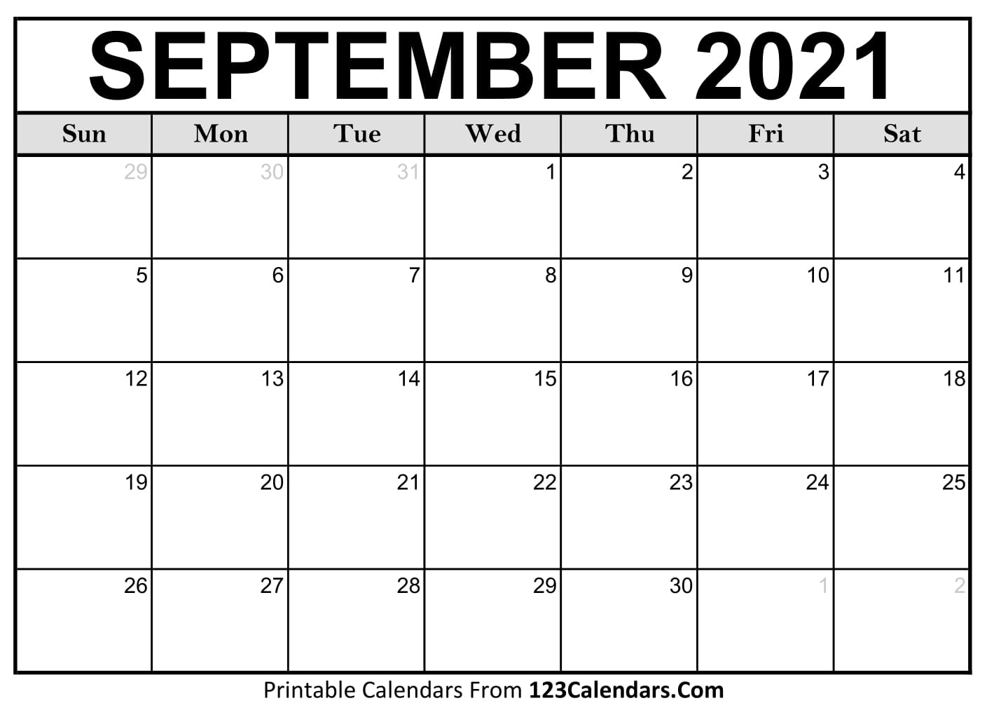 Printable September 2021 Calendar Templates - 123Calendars Calendar For August And September 2021