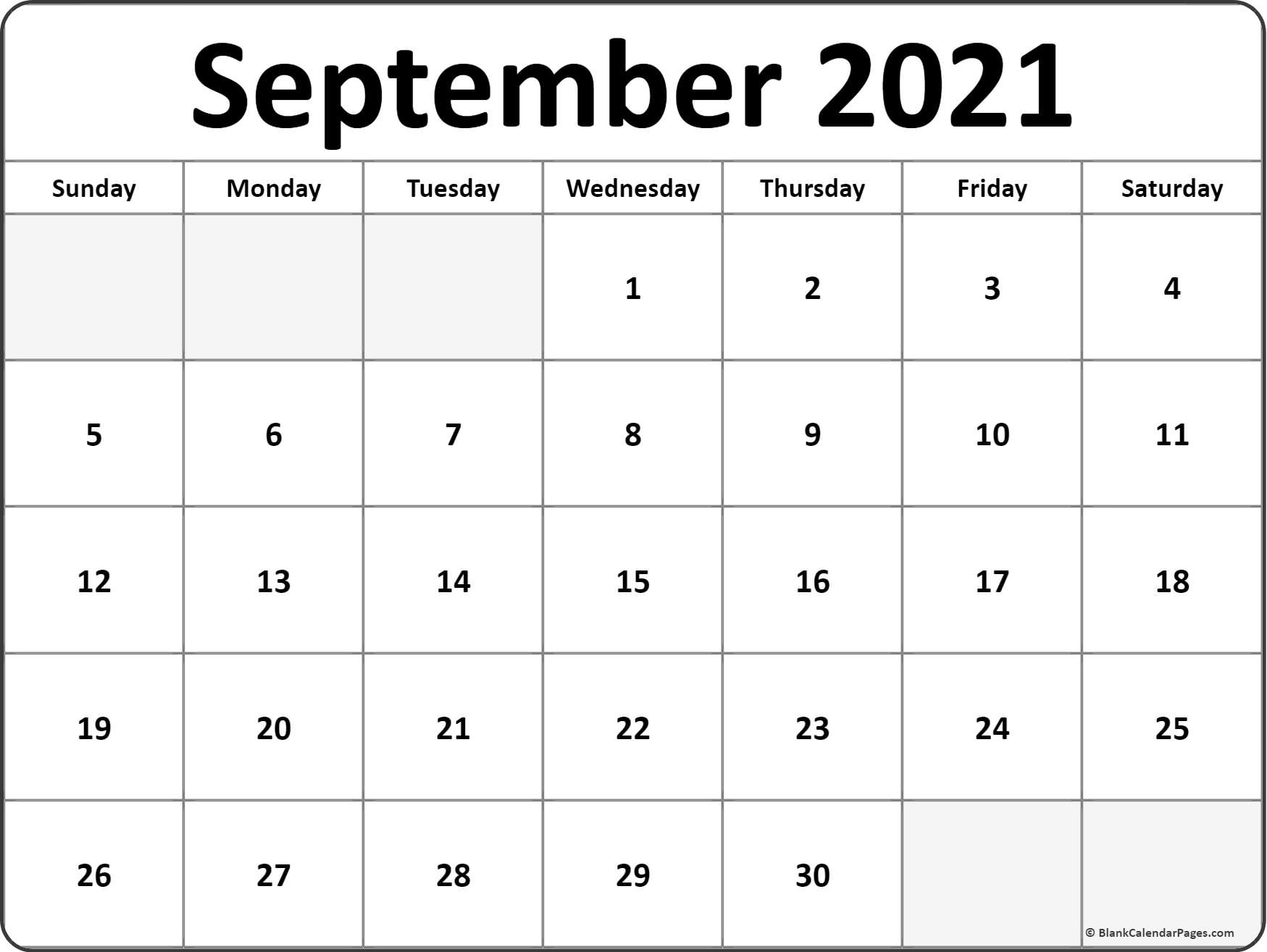 September 2021 Blank Calendar Collection. September - December 2021 Calendar