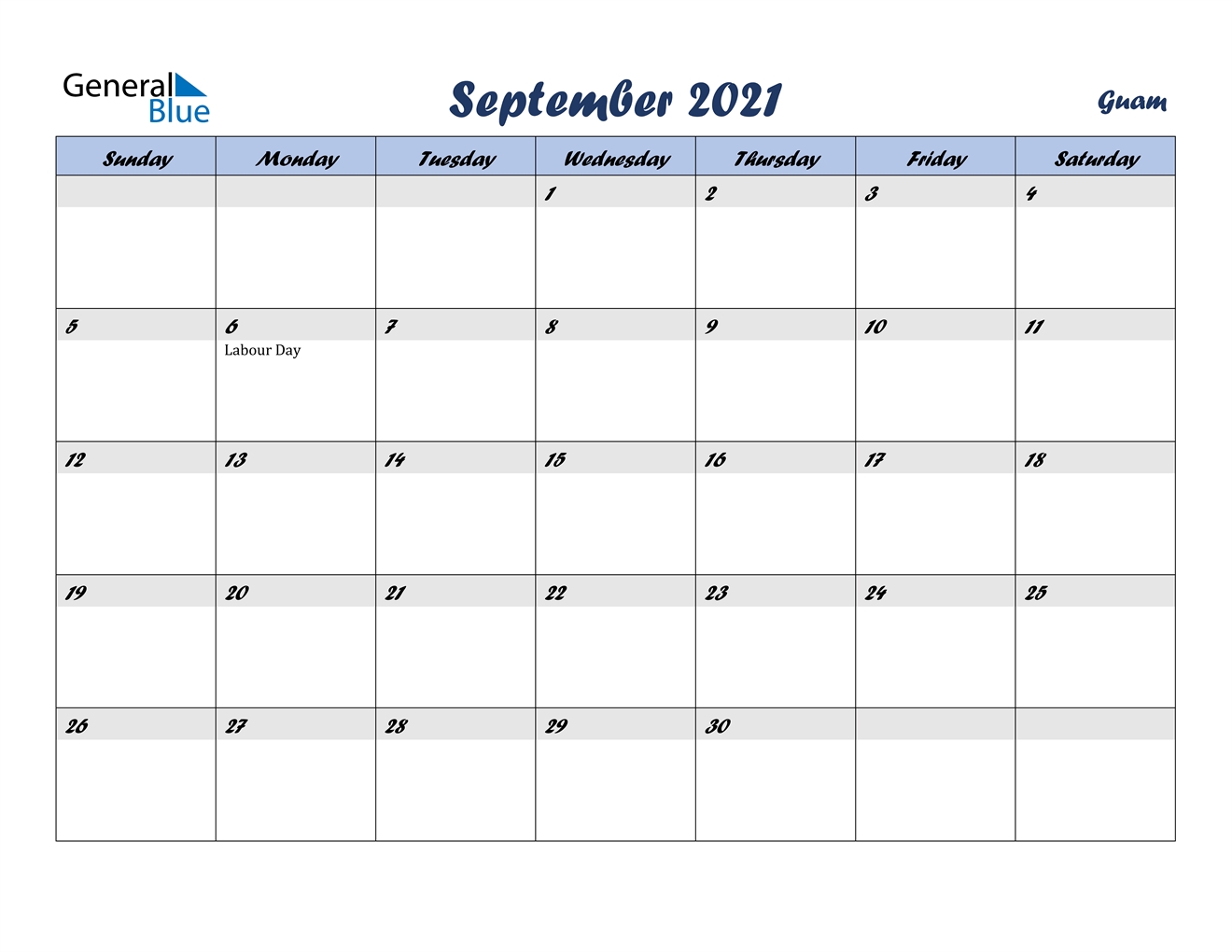 September 2021 Calendar - Guam September To December 2021 Calendar