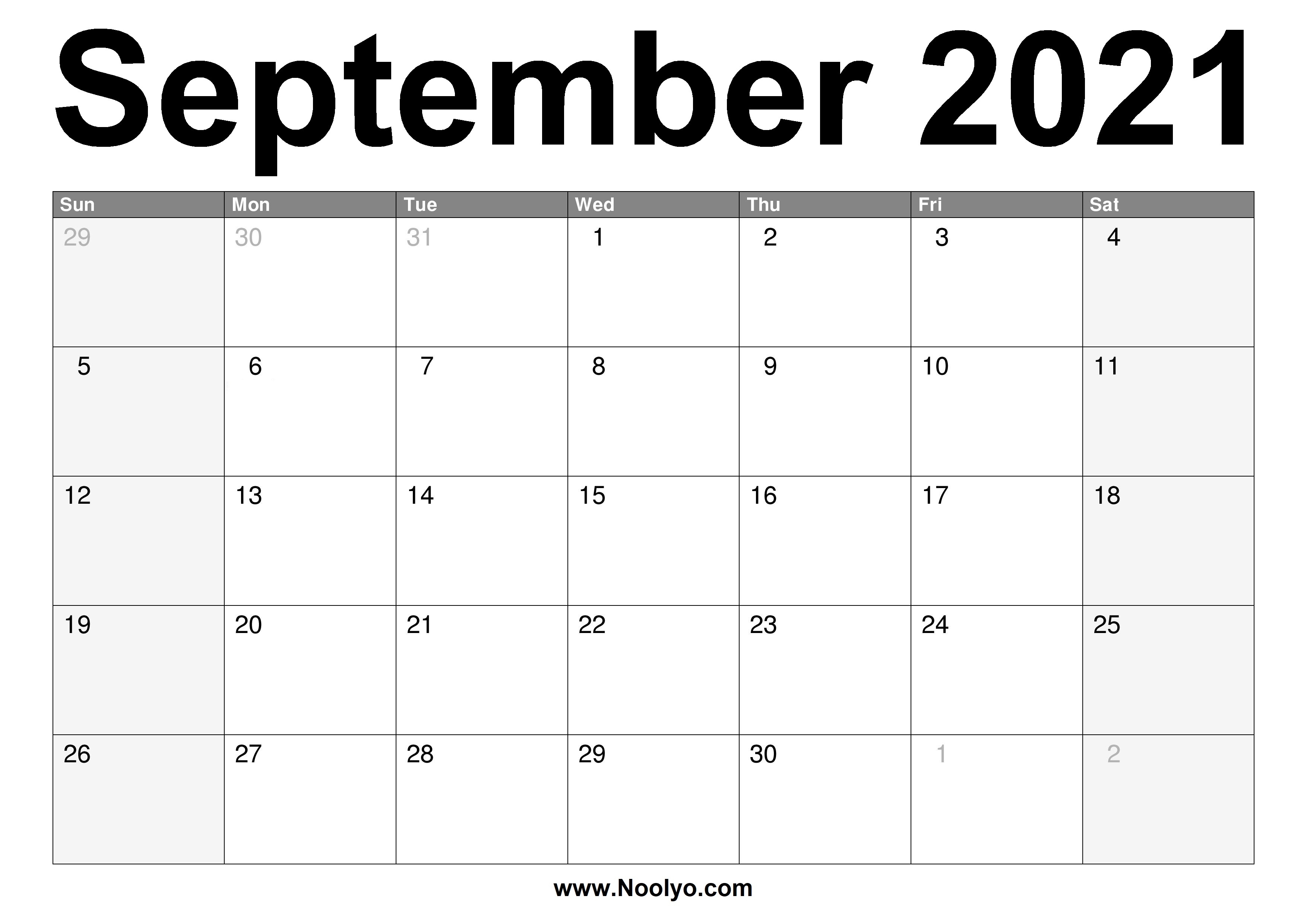 September 2021 Calendar Printable - Free Download - Noolyo September To December 2021 Calendar