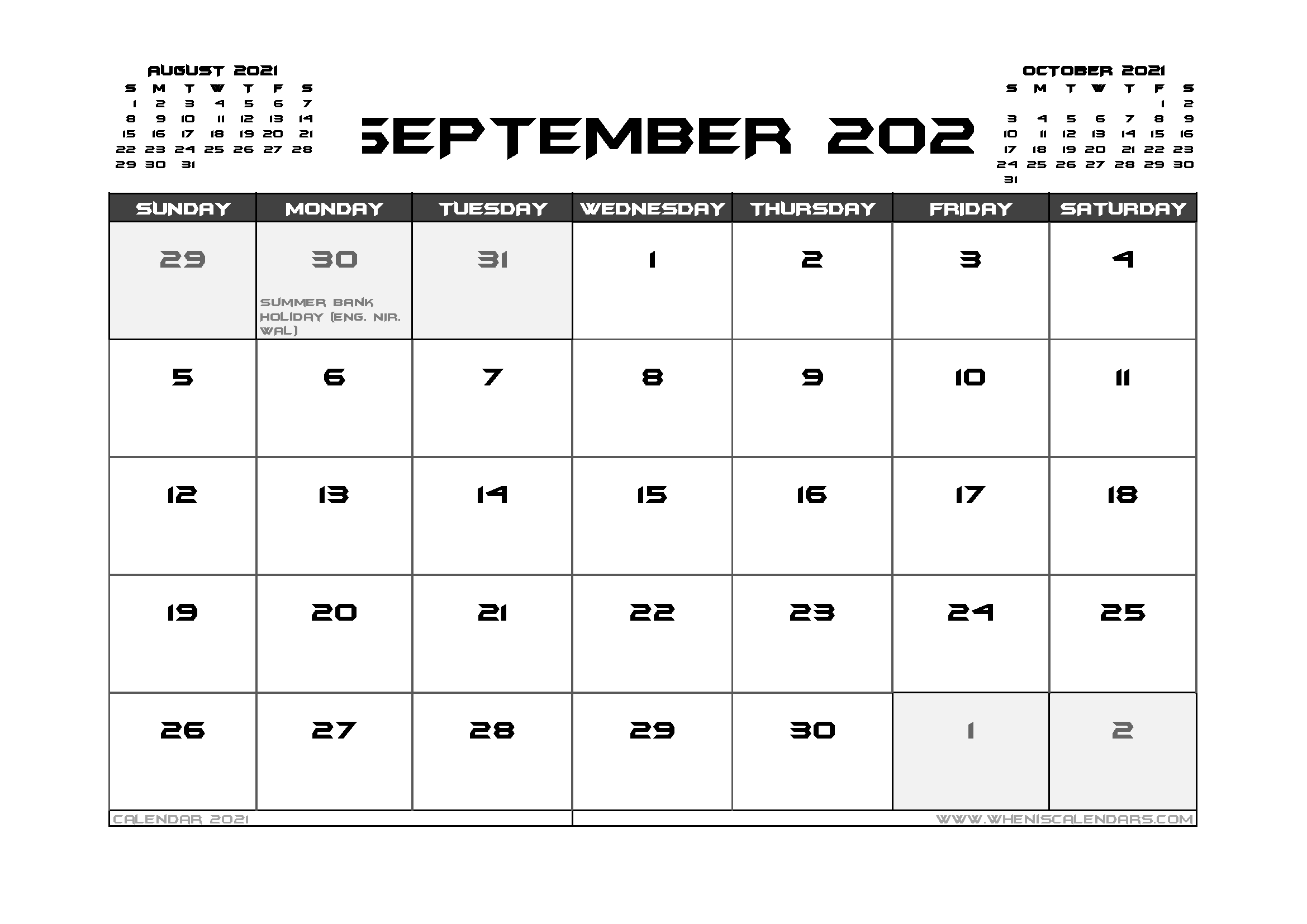 September 2021 Calendar Uk Printable 12 Templates - Free Printable 2020 Monthly Calendar With Printable Calendar September 2020 To August 2021