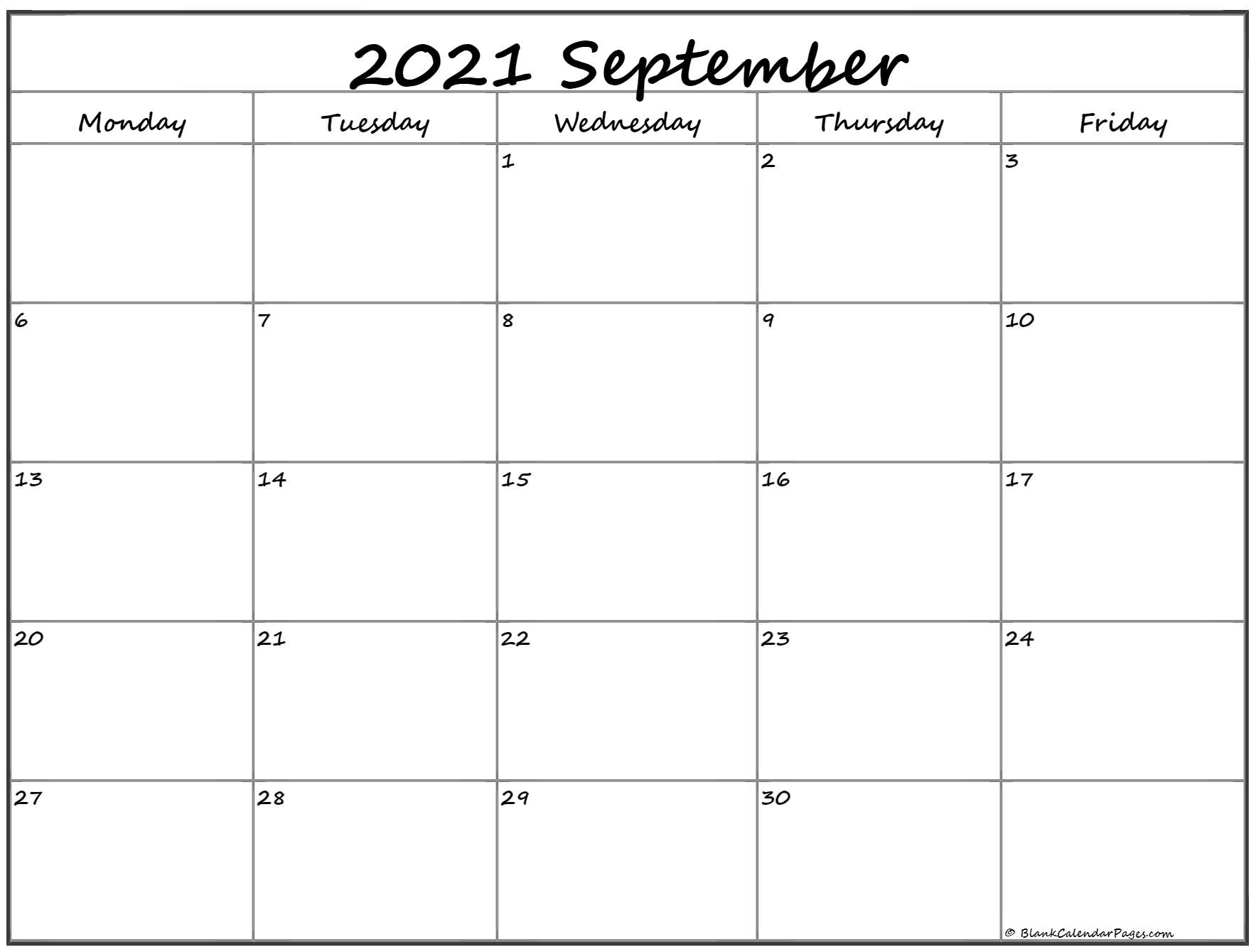September 2021 Monday Calendar | Monday To Sunday October 2020 Through September 2021 Calendar