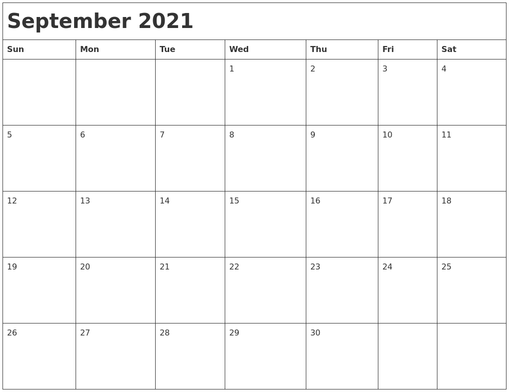 September 2021 Month Calendar Sept 2020 To July 2021 Calendar