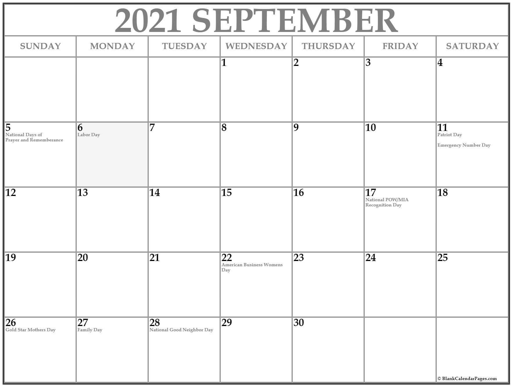 September 2021 With Holidays Calendar September - December 2021 Calendar