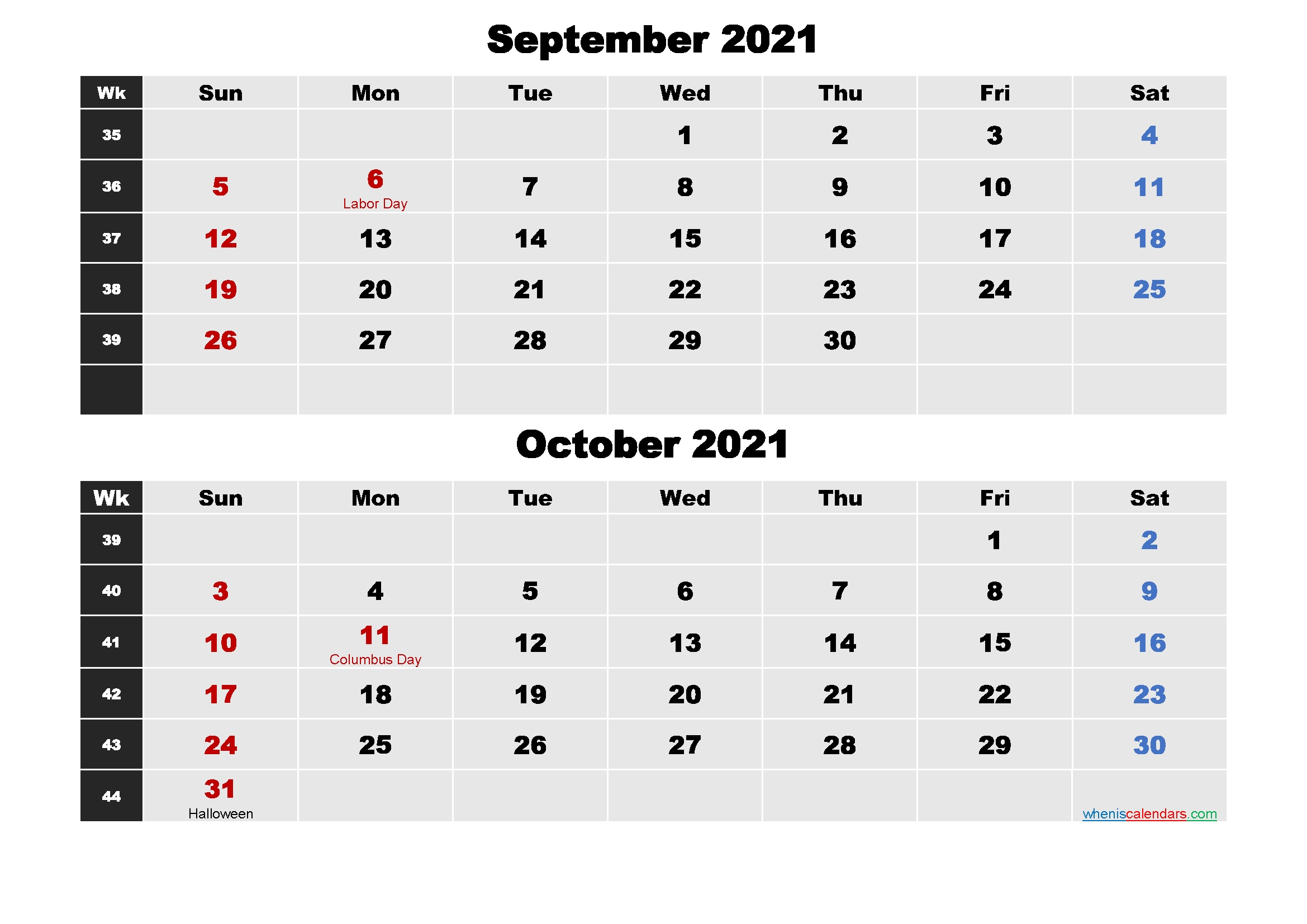 September And October 2021 Calendar With Holidays - Free Printable 2020 Monthly Calendar With September October 2021 Calendar