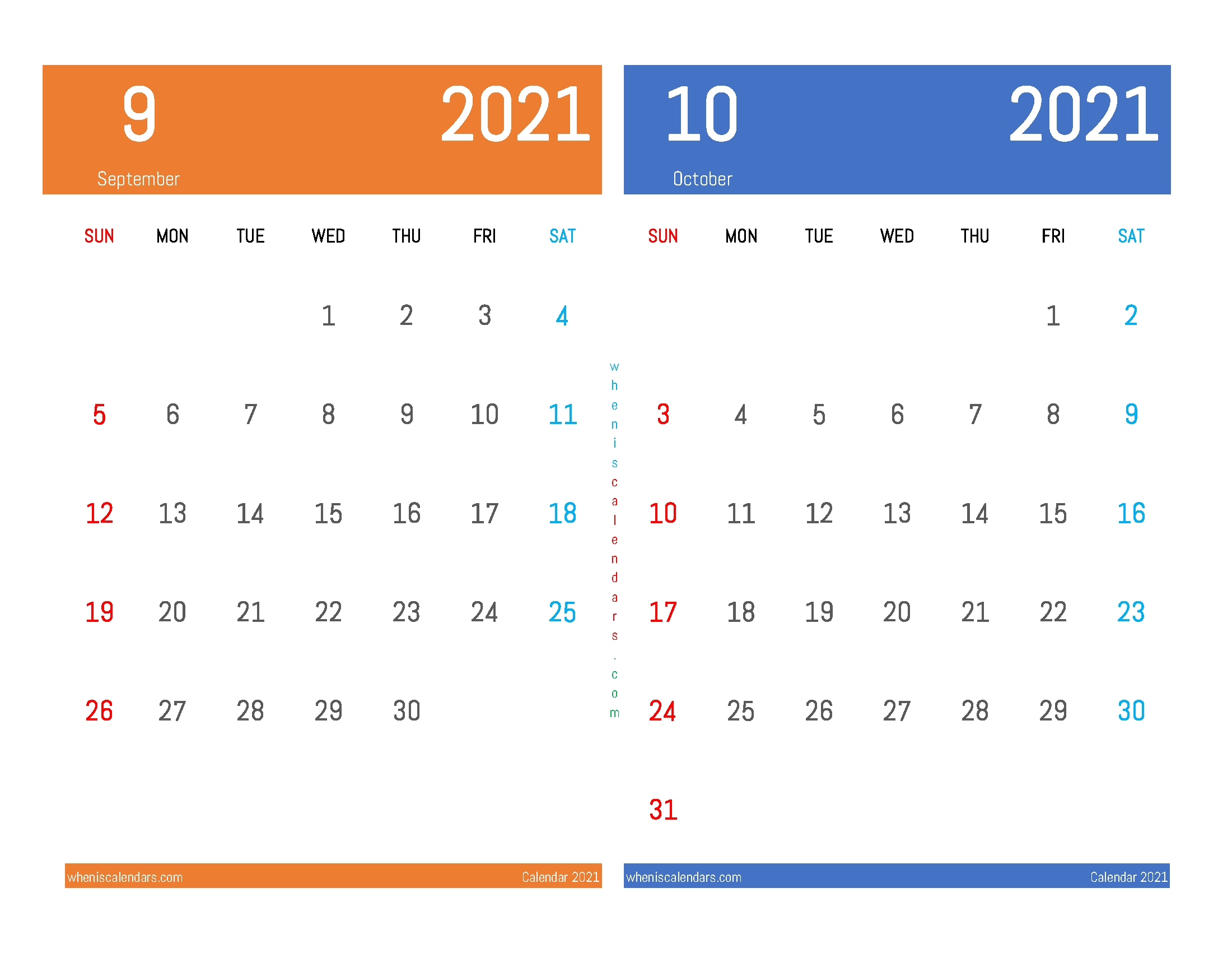 September October 2021 Calendar Printable Calendar For August And September 2021