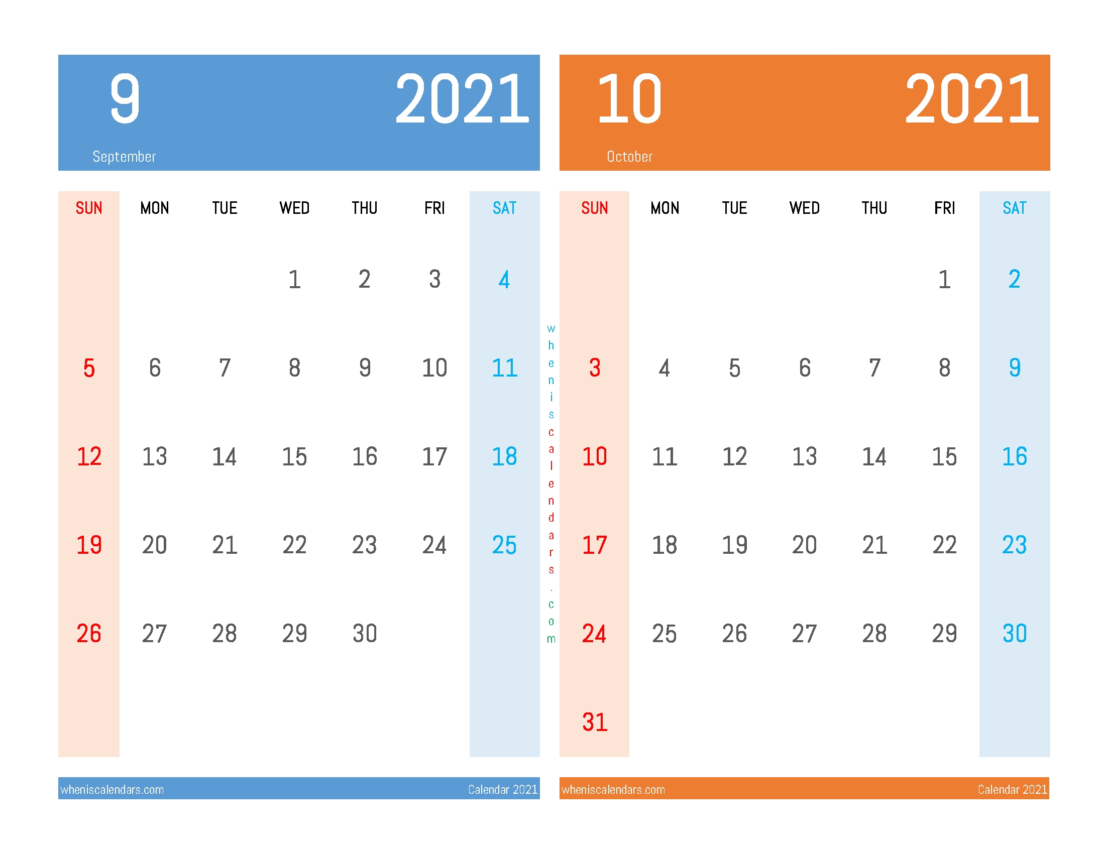 September October 2021 Calendar Printable September October 2021 Calendar