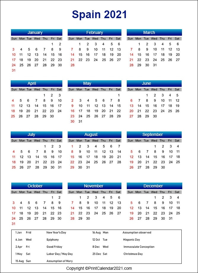 Spain Holidays Calendar 2021 Spanish Calendar December 2021