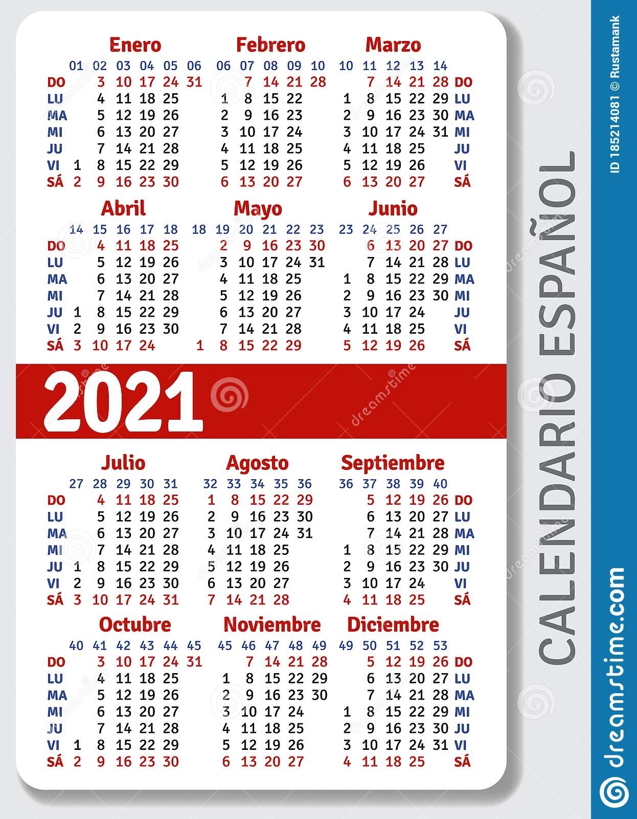 Spanish Calendar Grid For 2021 In The Form Of A Pocket Calendar Or Personal Organizer Stock Spanish Calendar December 2021