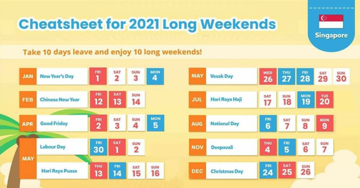 10 Long Weekends In Singapore In 2021 (Bonus Calendar November 2021 Calendar Philippines