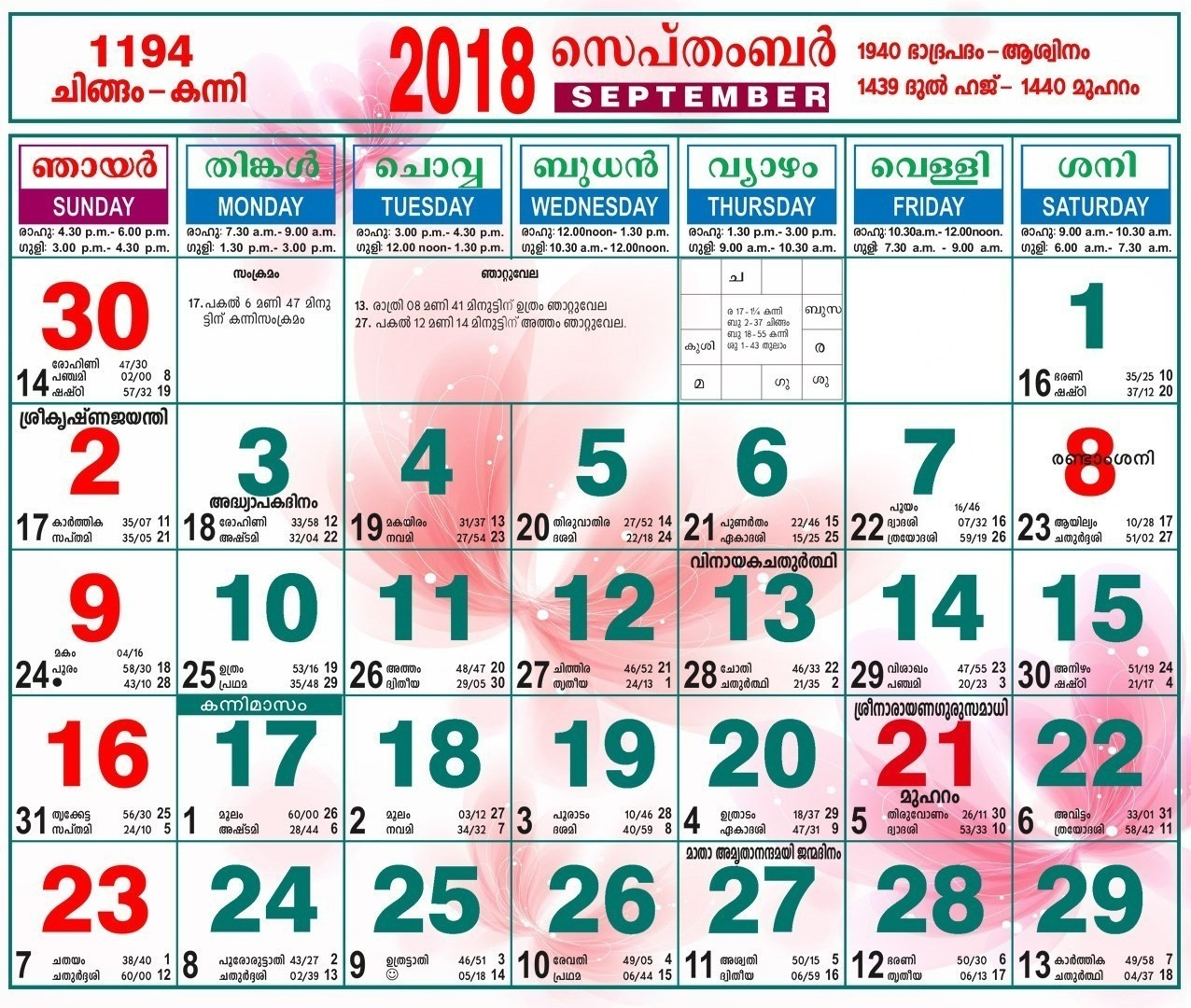 1996 August 29 Malayalam Calendar - Template Calendar Design Malayalam Calendar 2021 November