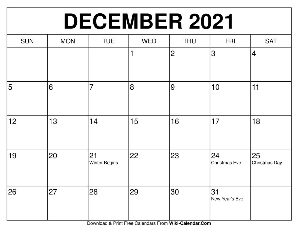 20+ December 2021 Calendar - Free Download Printable December 2021 Day Calendar