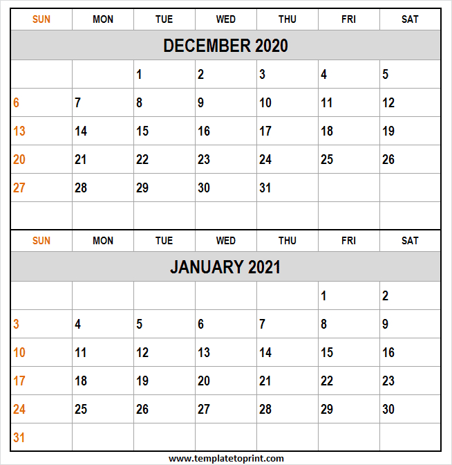 2020 December 2021 January Calendar Excel - Editable 2020 December 2021 January Calendar