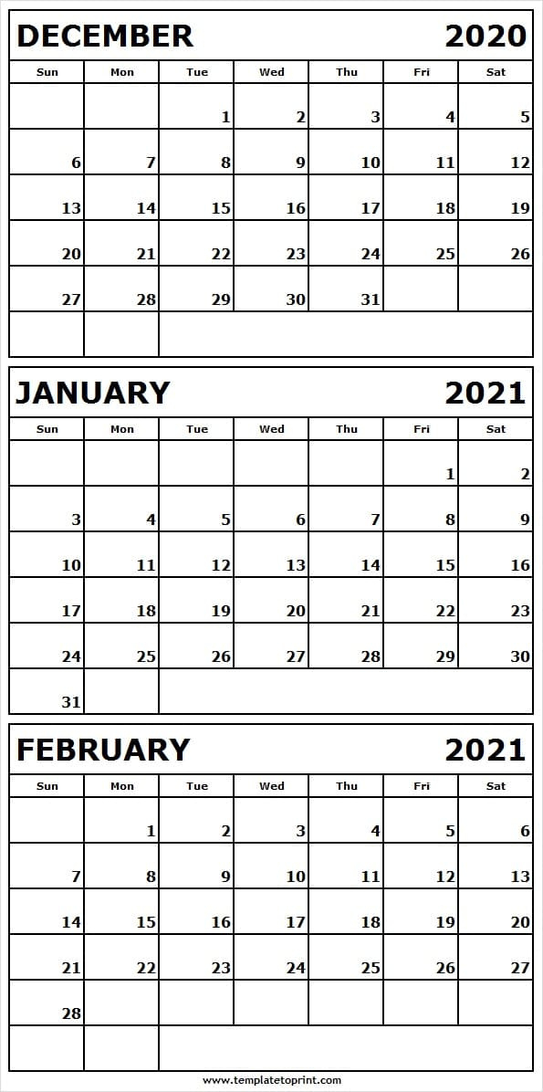 2020 December To 2021 February Calendar Free - Printable November December 2020 January 2021 Calendar Printable