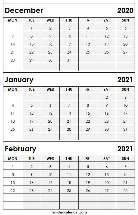 2020 December To 2021 February Printable Calendar - Pinterest December 2020 Calendar And January 2021 Calendar