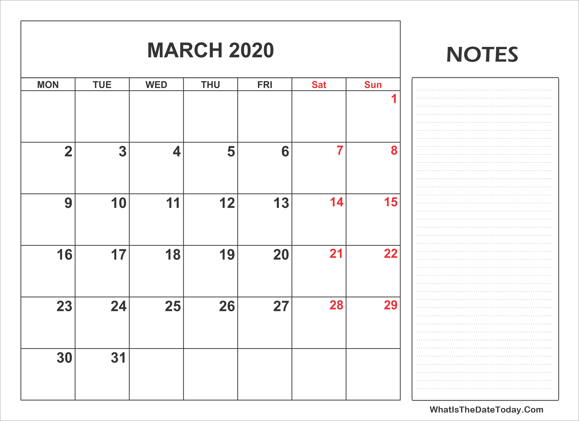 2020 Printable March Calendar With Notes Calendar November 2020 To March 2021