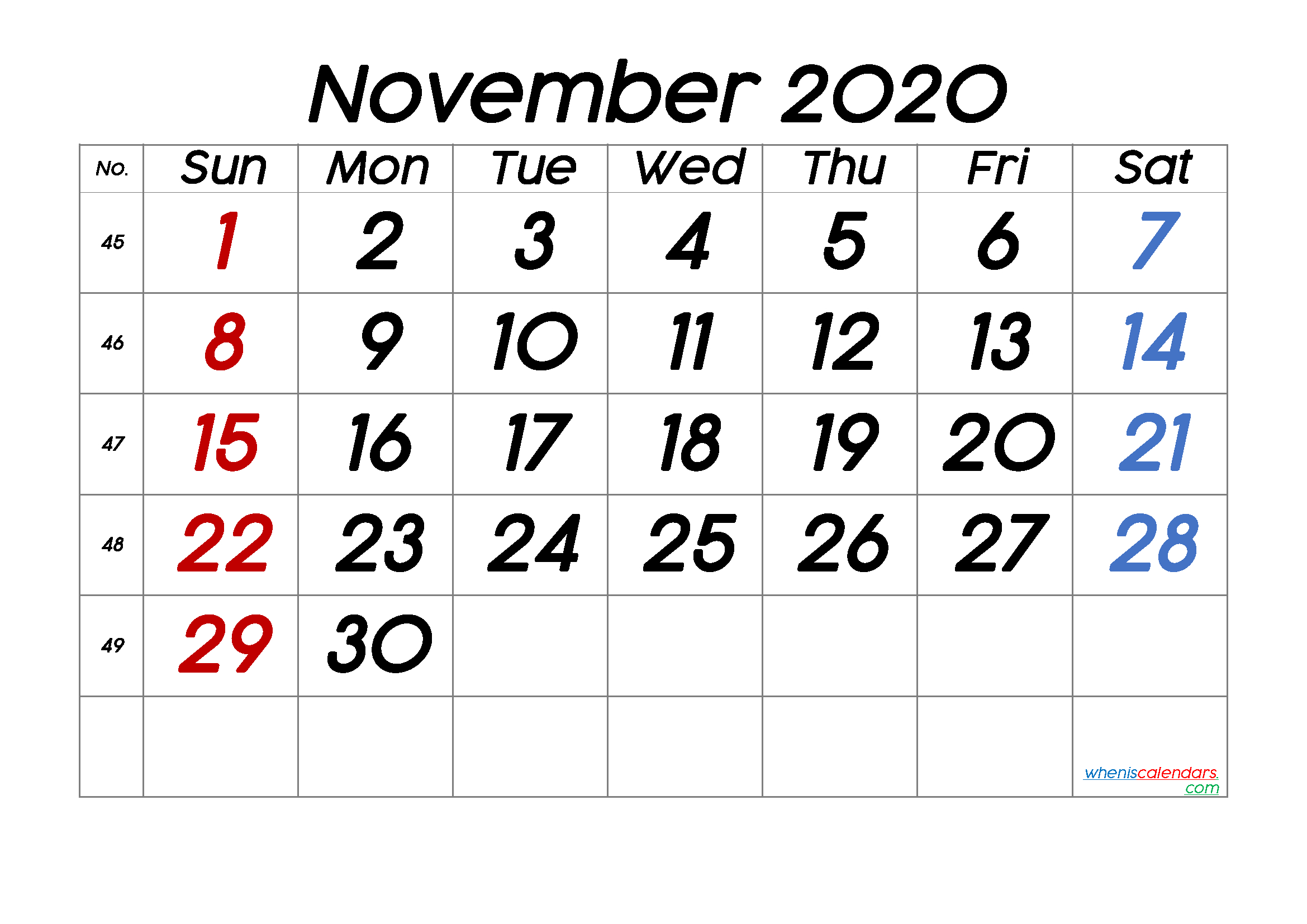 2021 Calendar With Week Number Printable Free : Week November 2020 - April 2021 Calendar