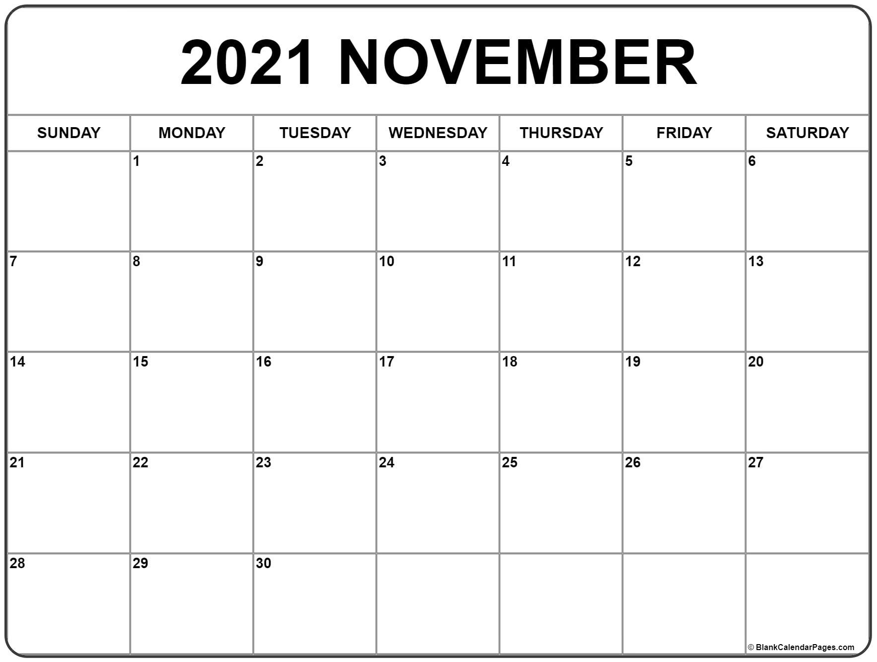 2021 November Calendar Free Printable | Example Calendar November 2021 Calendar Xl