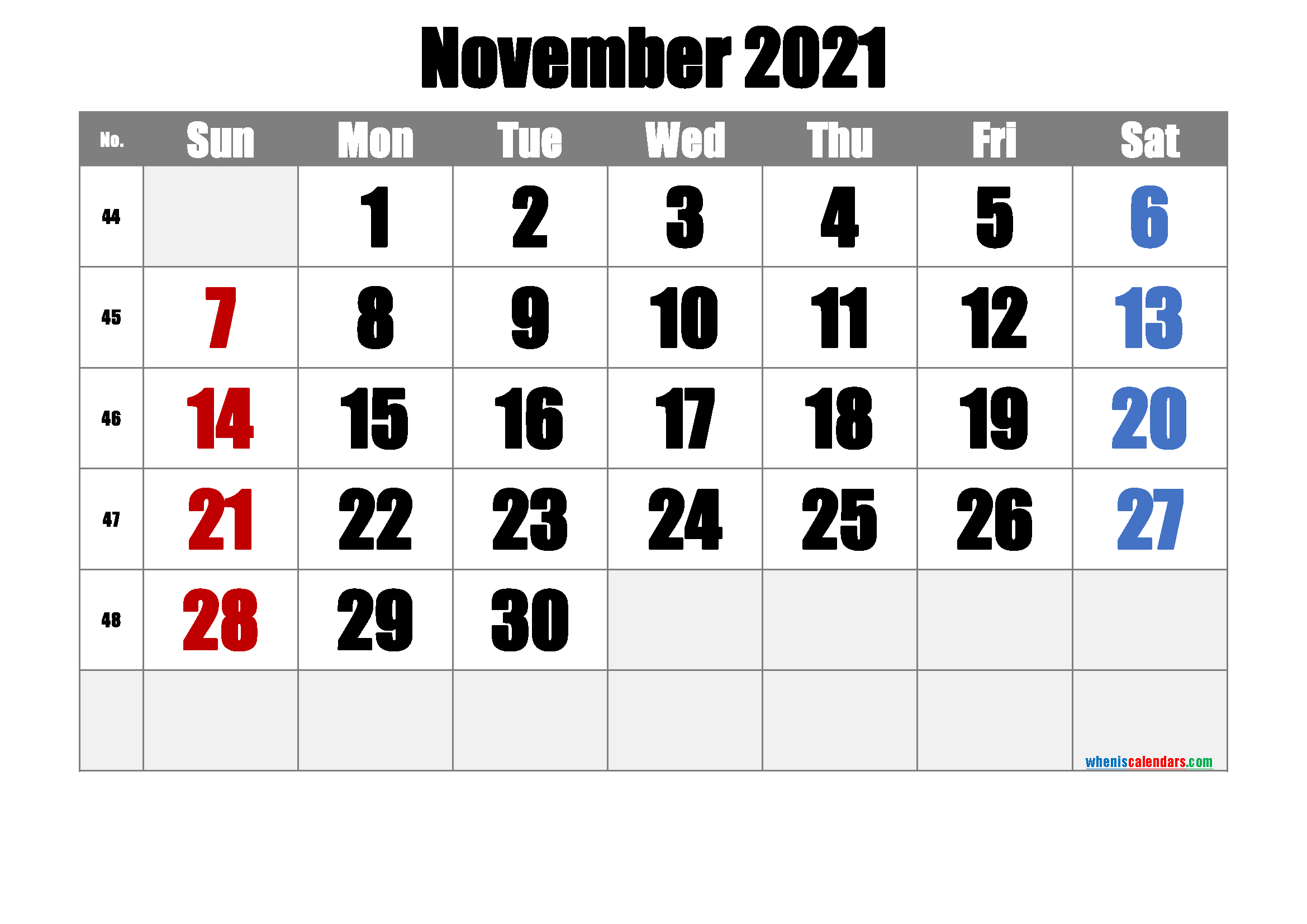 2021 November Calendar Free Printable | Example Calendar Print November 2021 Calendar
