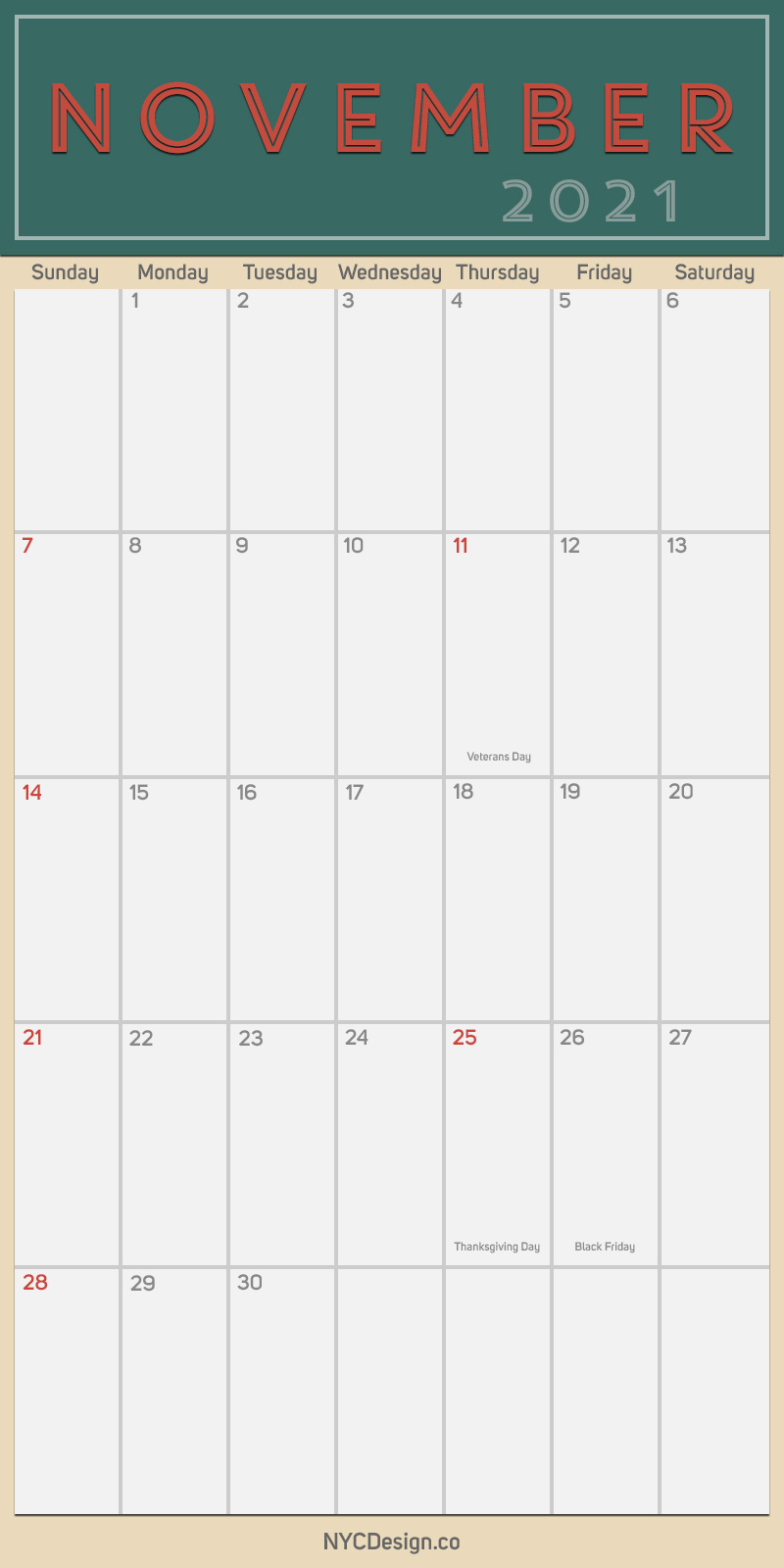 2021 November - Monthly Calendar With Holidays, Printable November 2021 Calendar Monday Start