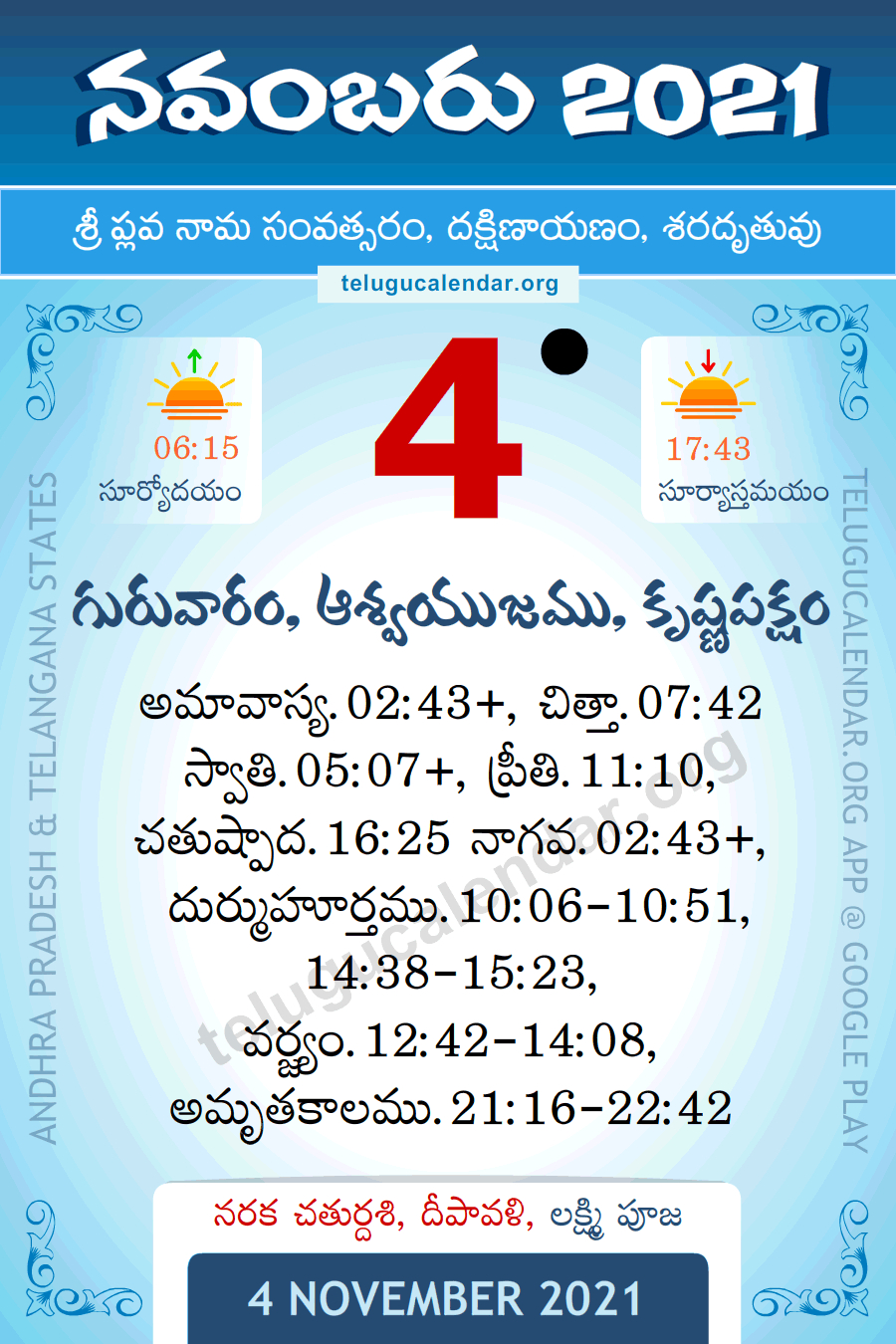 4 November 2021 Panchangam Calendar Daily In Telugu November 2021 Calendar Telugu