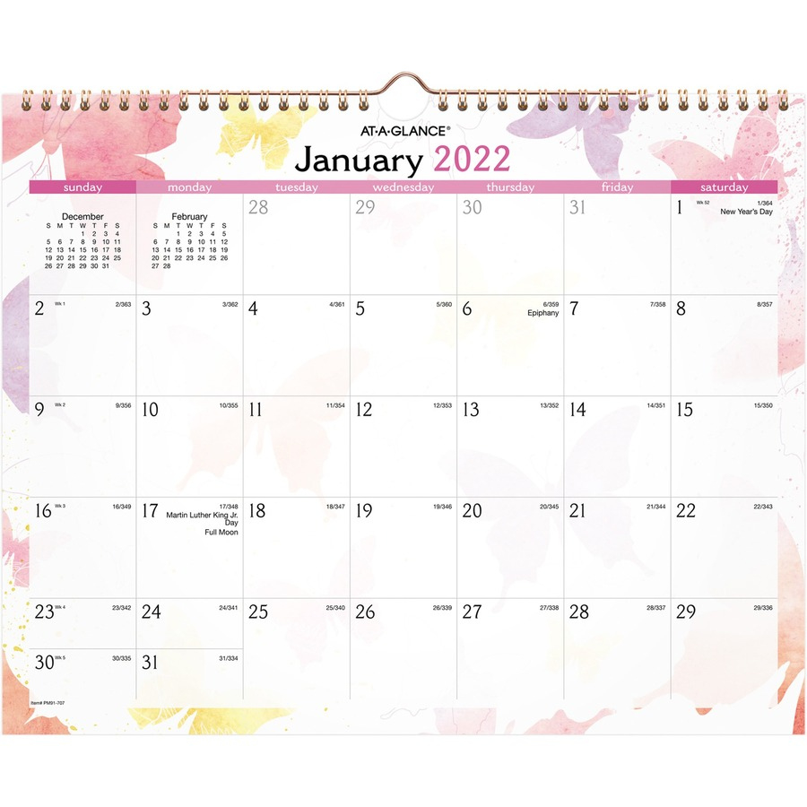 At-A-Glance Watercolors Monthly Wall Calendar - Julian How Many Days Are In The Month Of December 2021 Calendar