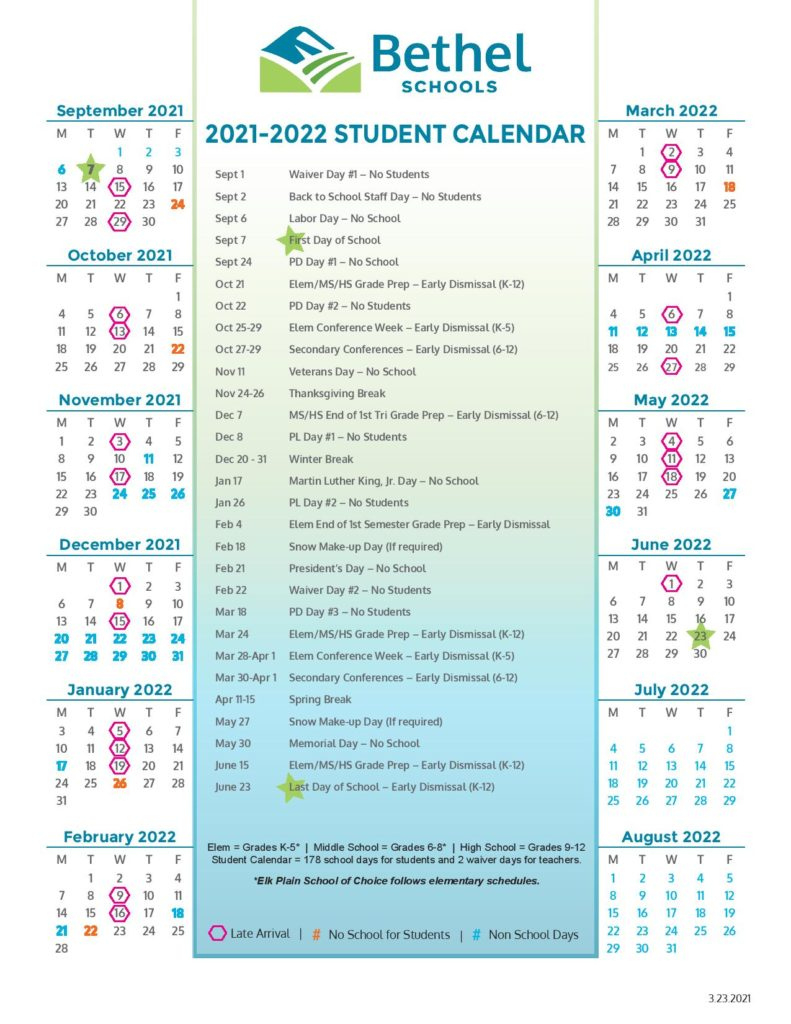 Bethel School District Calendar 2021-2022 - Download Here December Global Holidays 2021 Calendar