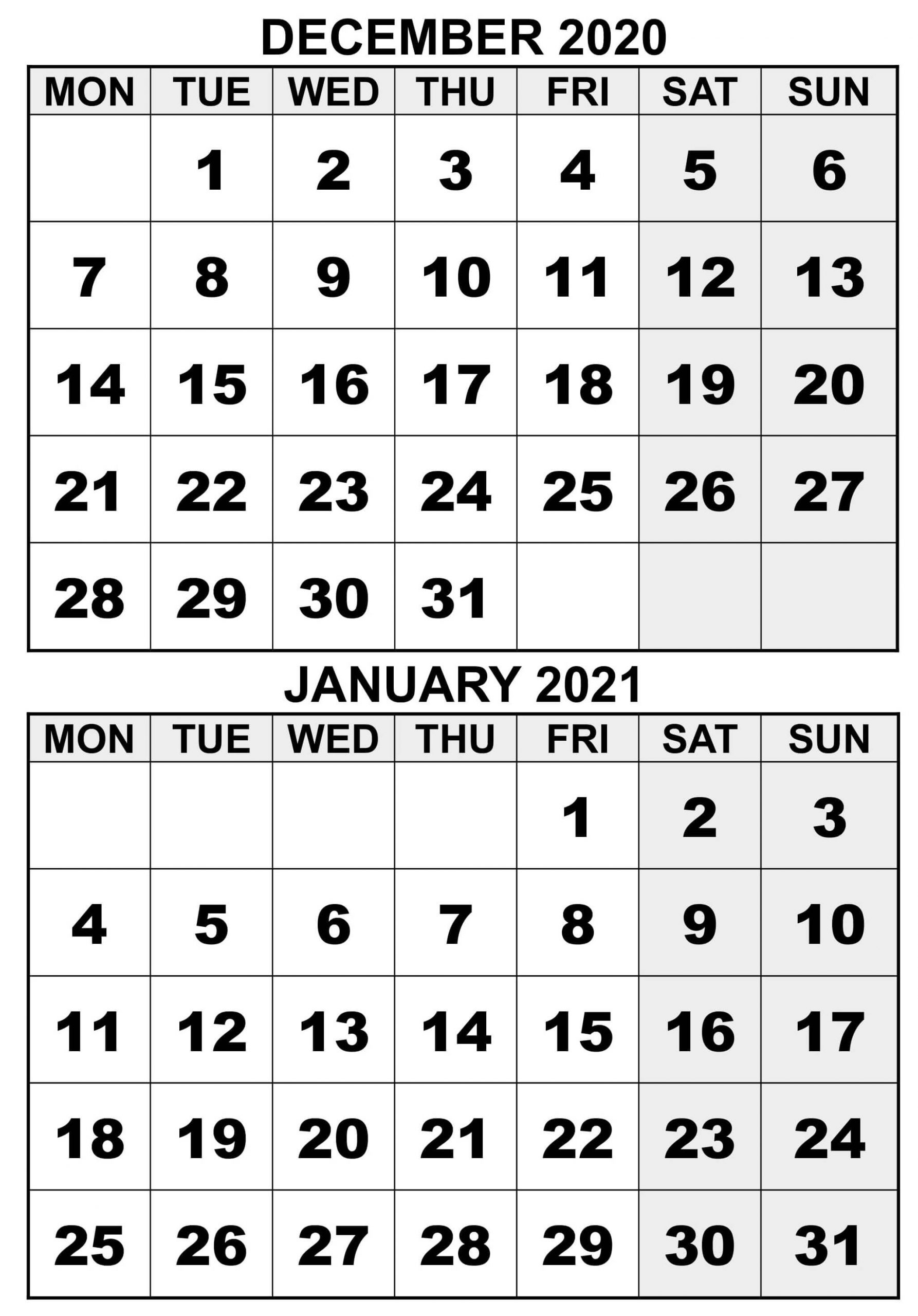 Blank 2020 December 2021 January Calendar With Holidays Calendar For December 2020 And January 2021