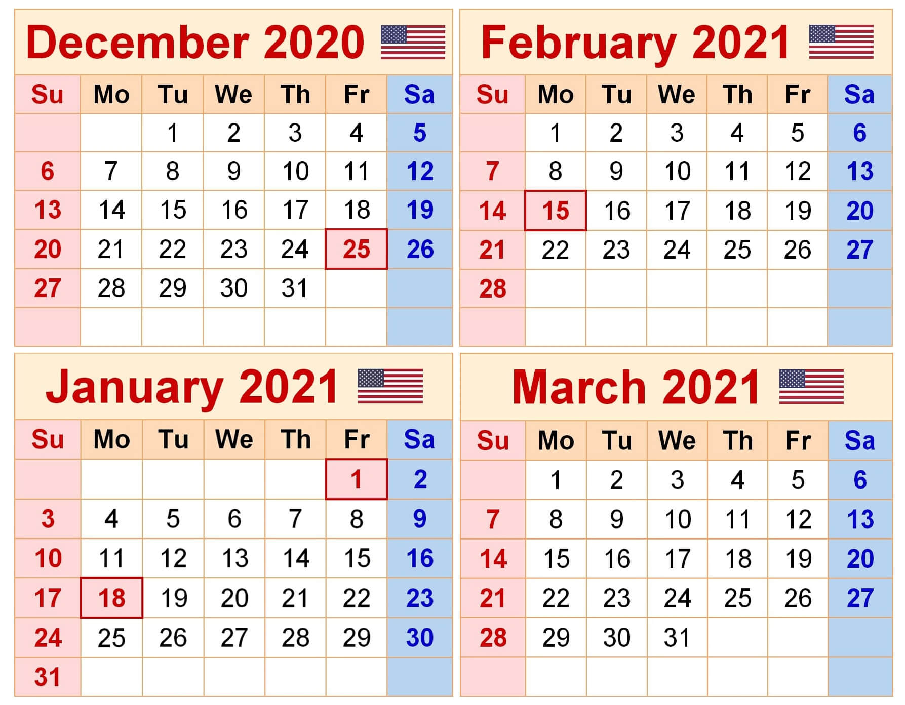 Blank 2020 December 2021 January Calendar With Holidays December 2020 And January 2021 Calendar With Holidays
