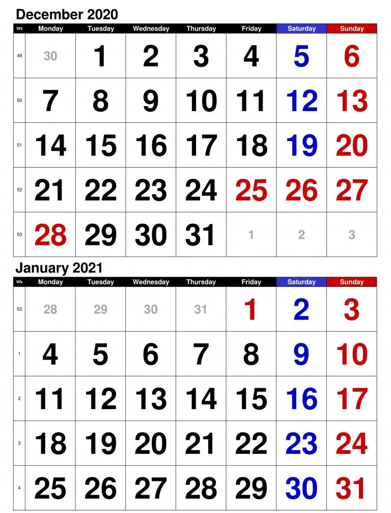 Blank 2020 December 2021 January Calendar With Holidays December 2020 And January 2021 Calendar With Holidays