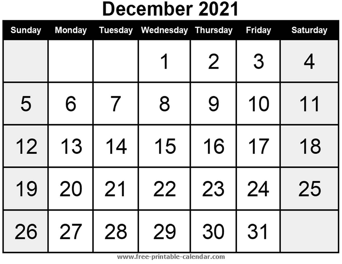 Blank Calendar December 2021 - Free-Printable-Calendar Calendar For December 2021