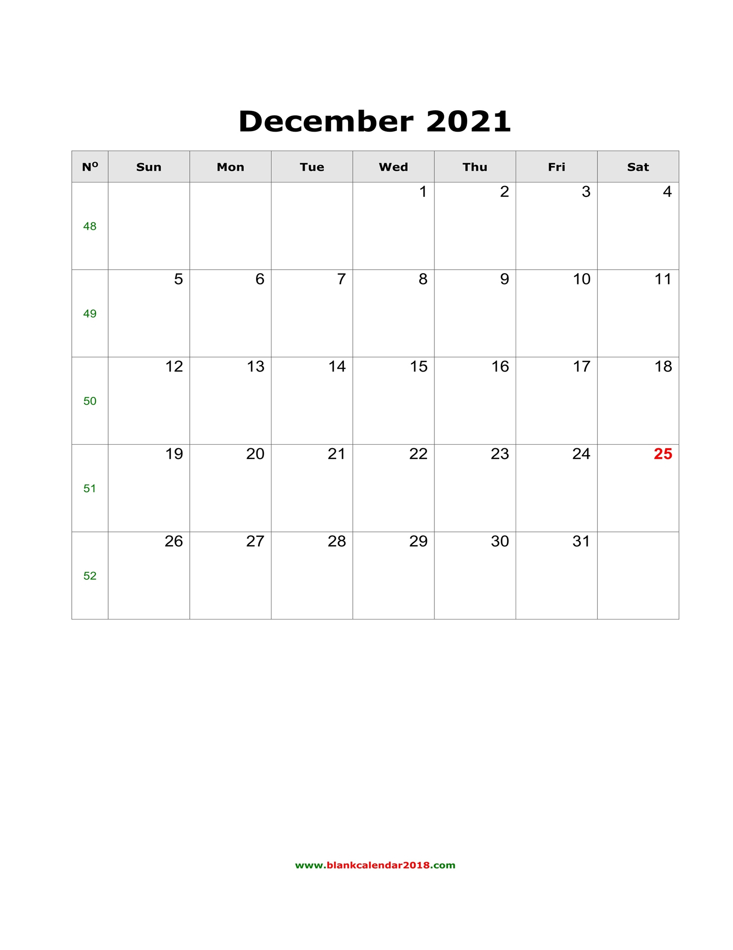 Blank Calendar For December 2021 December 2021 Blank Calendar