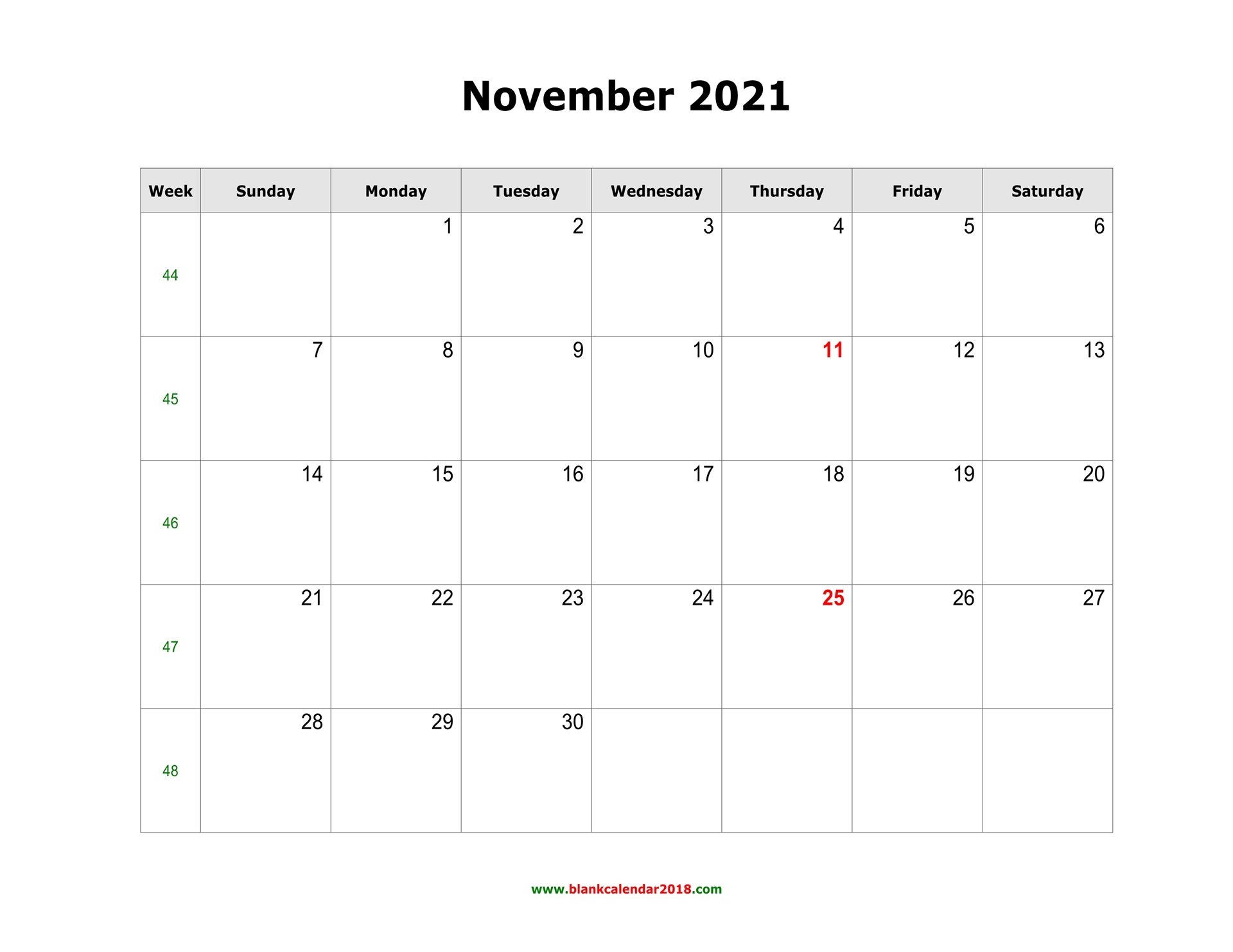 Blank Calendar For November 2021 Blank November 2021 Calendar