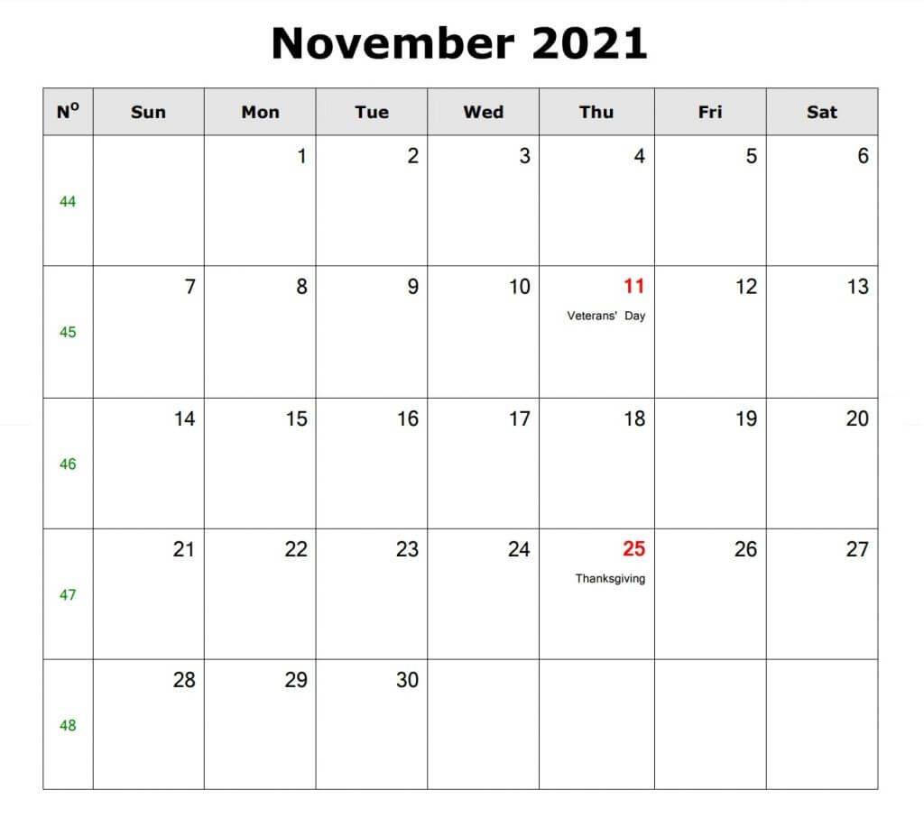Blank Calendar November 2021 Printable - Yearmon Blank November 2021 Calendar