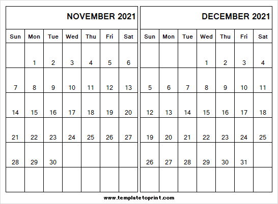 Blank Calendar November December 2021 - 2021 Calendar Free Blank December 2021 Calendar