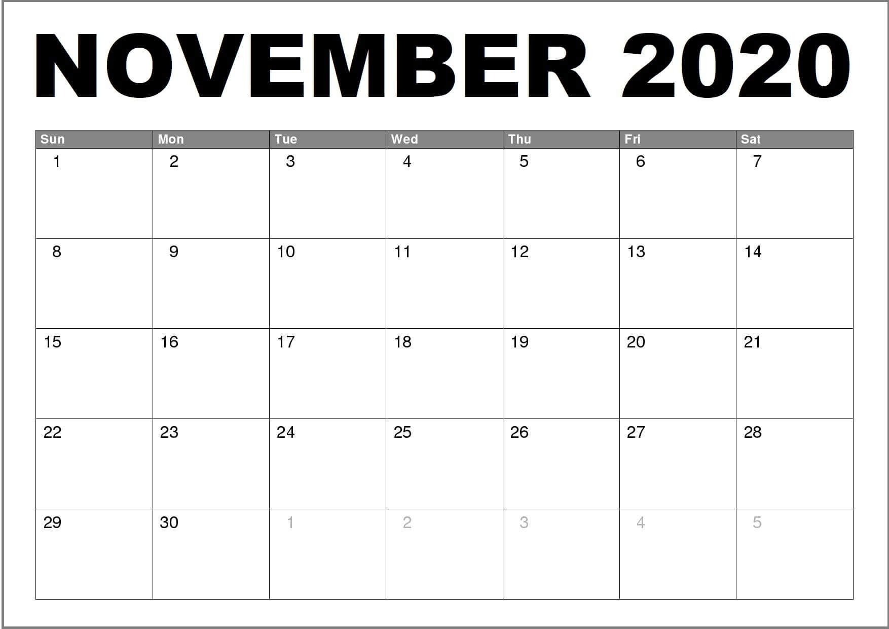 Blank Calendar Pages November 2020 | Calendar Template November 2021 Calendar Page