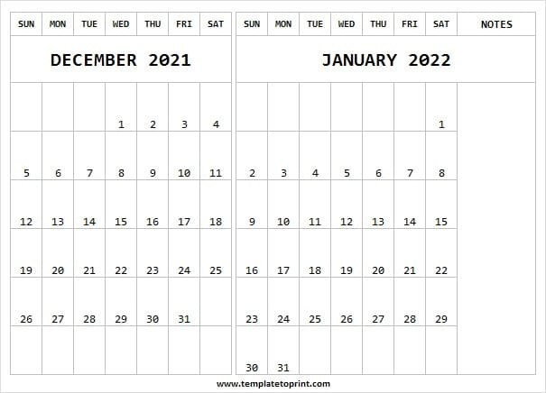 Blank December 2021 January 2022 Calendar - 2021 Calendar Free Calendar December 2021 And January 2022
