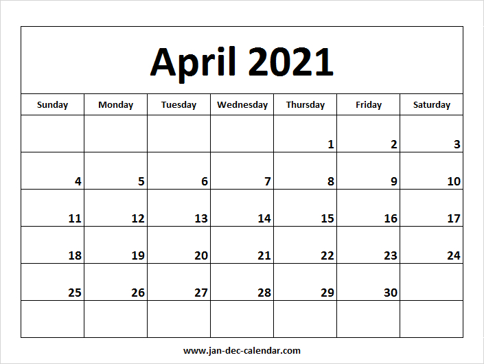 Blank Printable April Calendar 2021 Template Free April To December 2021 Calendar