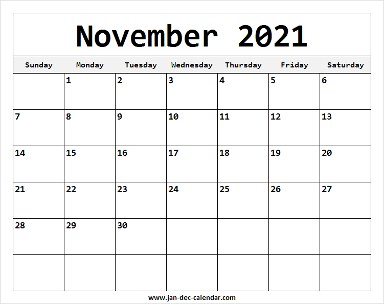 Blank Printable November Calendar 2021 Template Free November 2021 Calendar Events