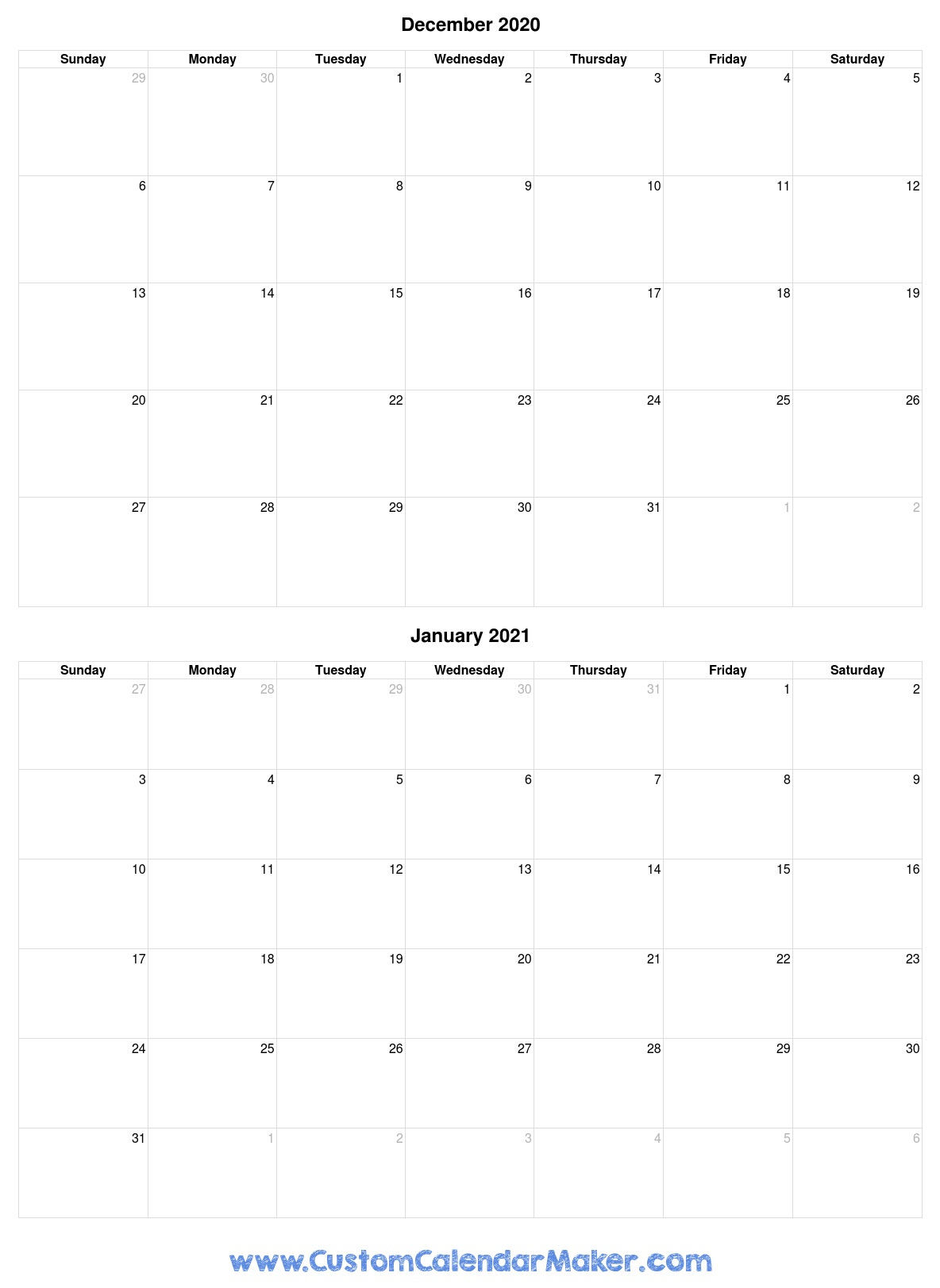 Calendar December 2020 January 2021 | Printable Calendars 2021 Calendar For December 2020 And January 2021