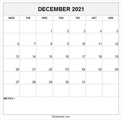 Calendar December 2021 To Do List - 2021 Calendar Blank December 2021 Calendar Monday Start