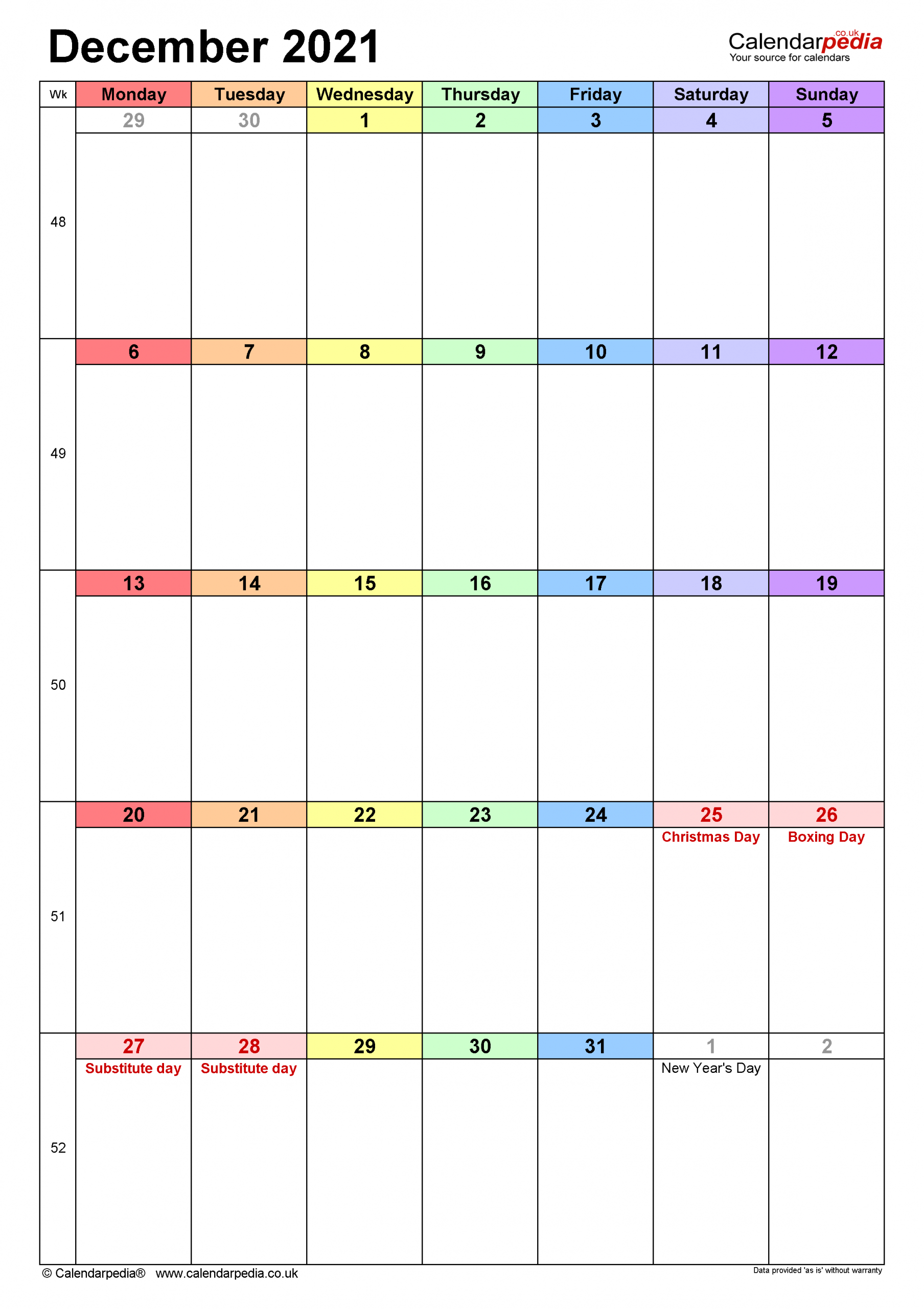 Calendar December 2021 Uk With Excel, Word And Pdf Templates December 2021 Calendar Image