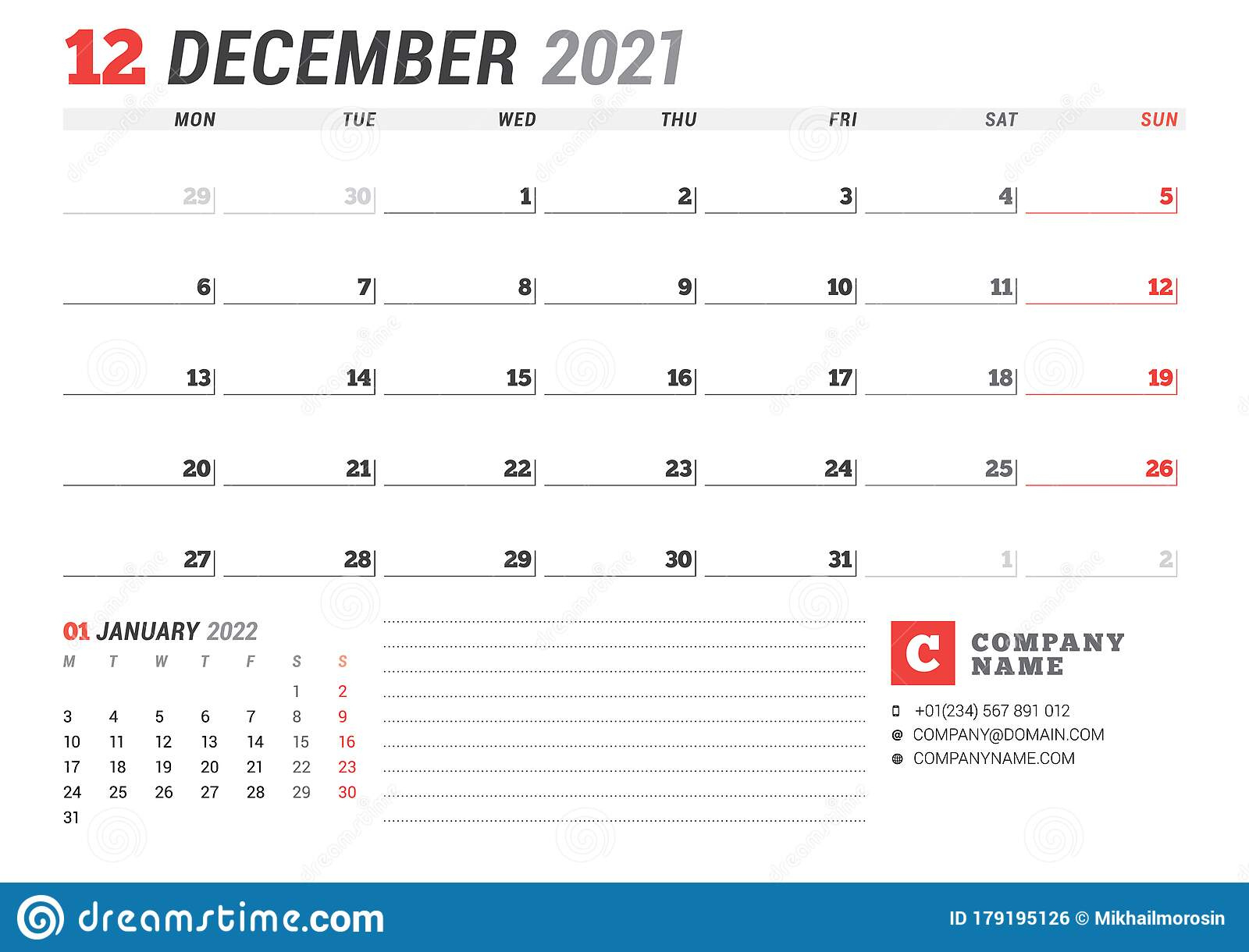 Calendar For December 2021. Business Monthly Planner December 2021 Calendar Monday Start