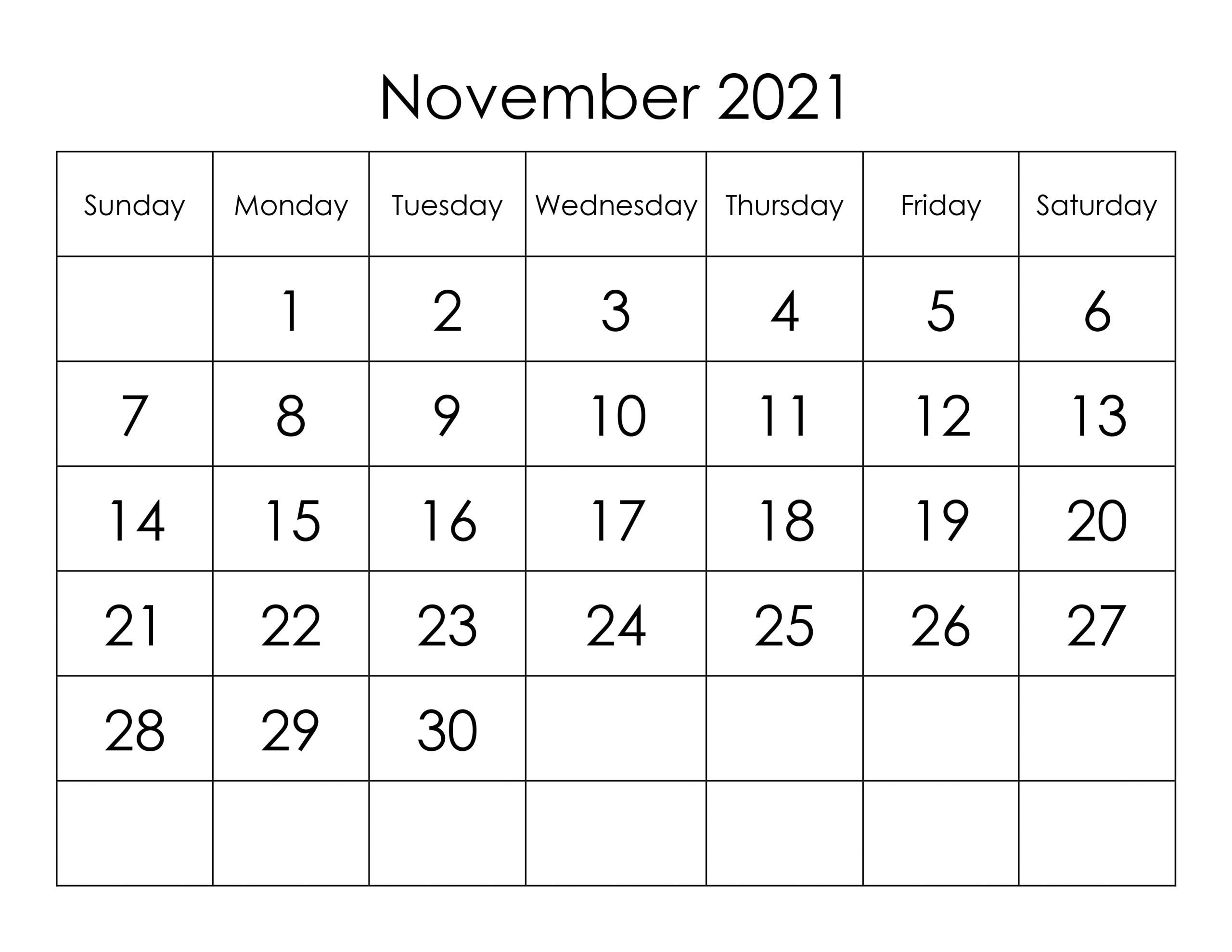 Calendar For November 2021 - Free-Calendar.su November 2021 Calendar Page